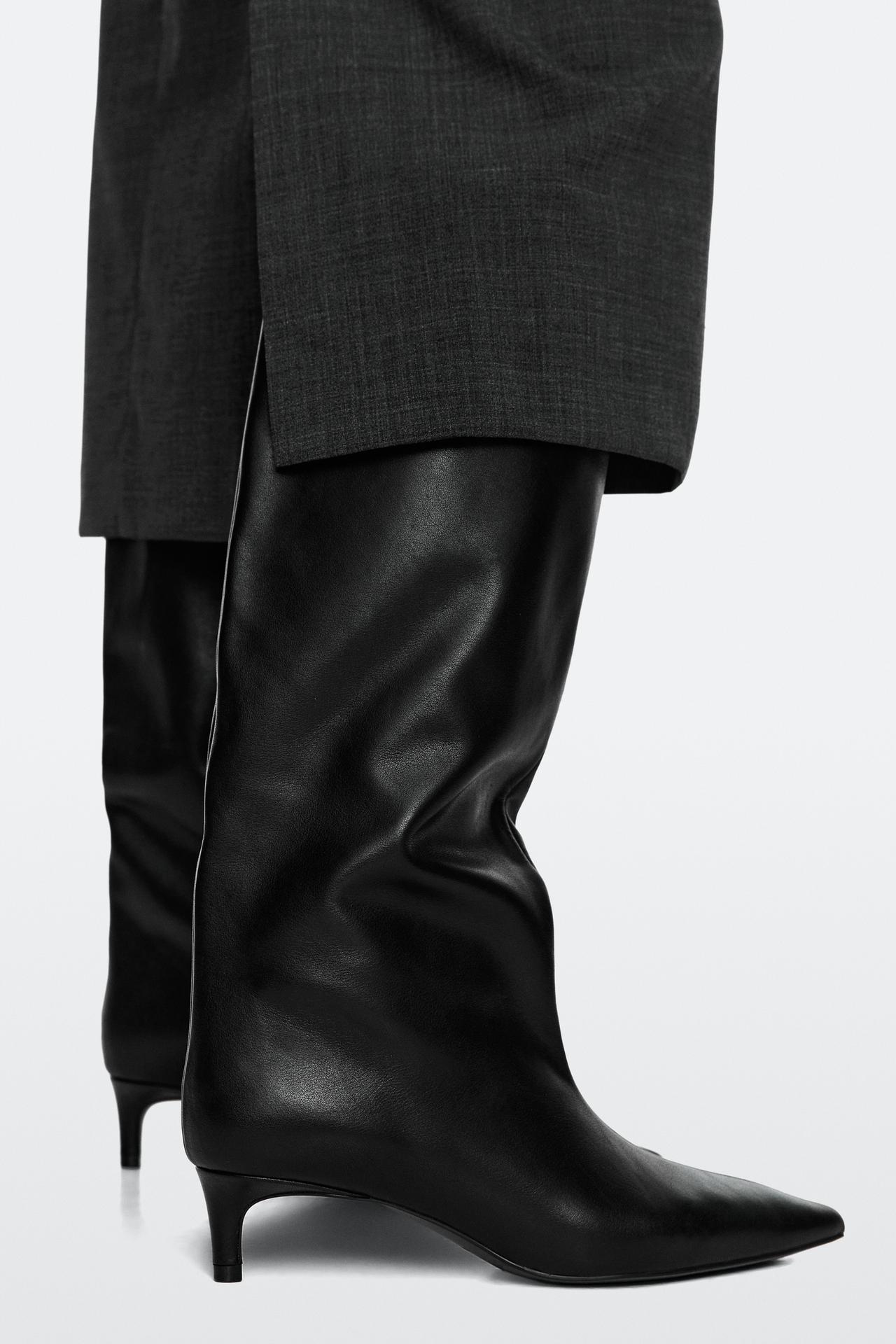 Soft leather heel boot — BLACK