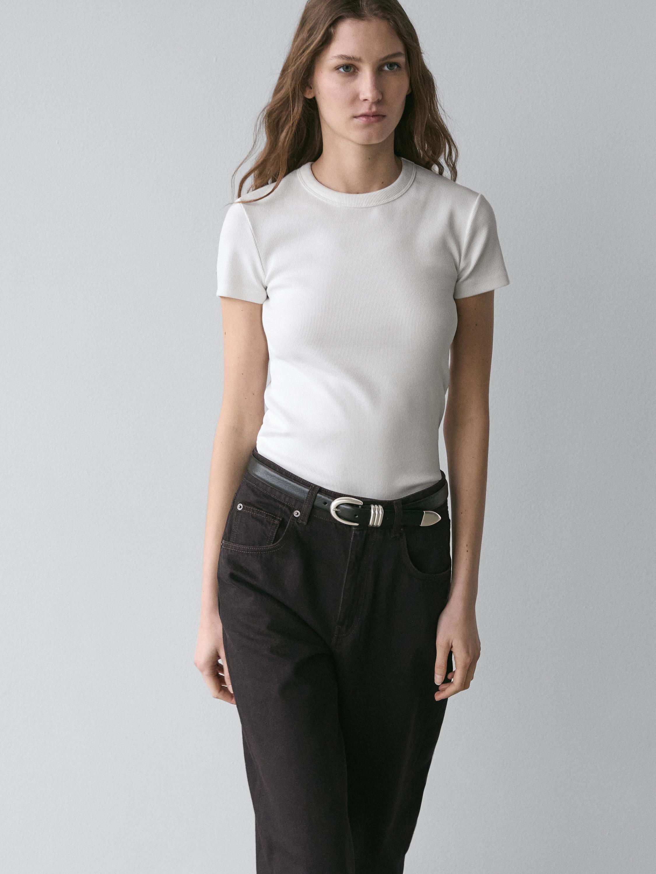 تيشرت مضلع ثقيل الوزن بأكمام قصيرة