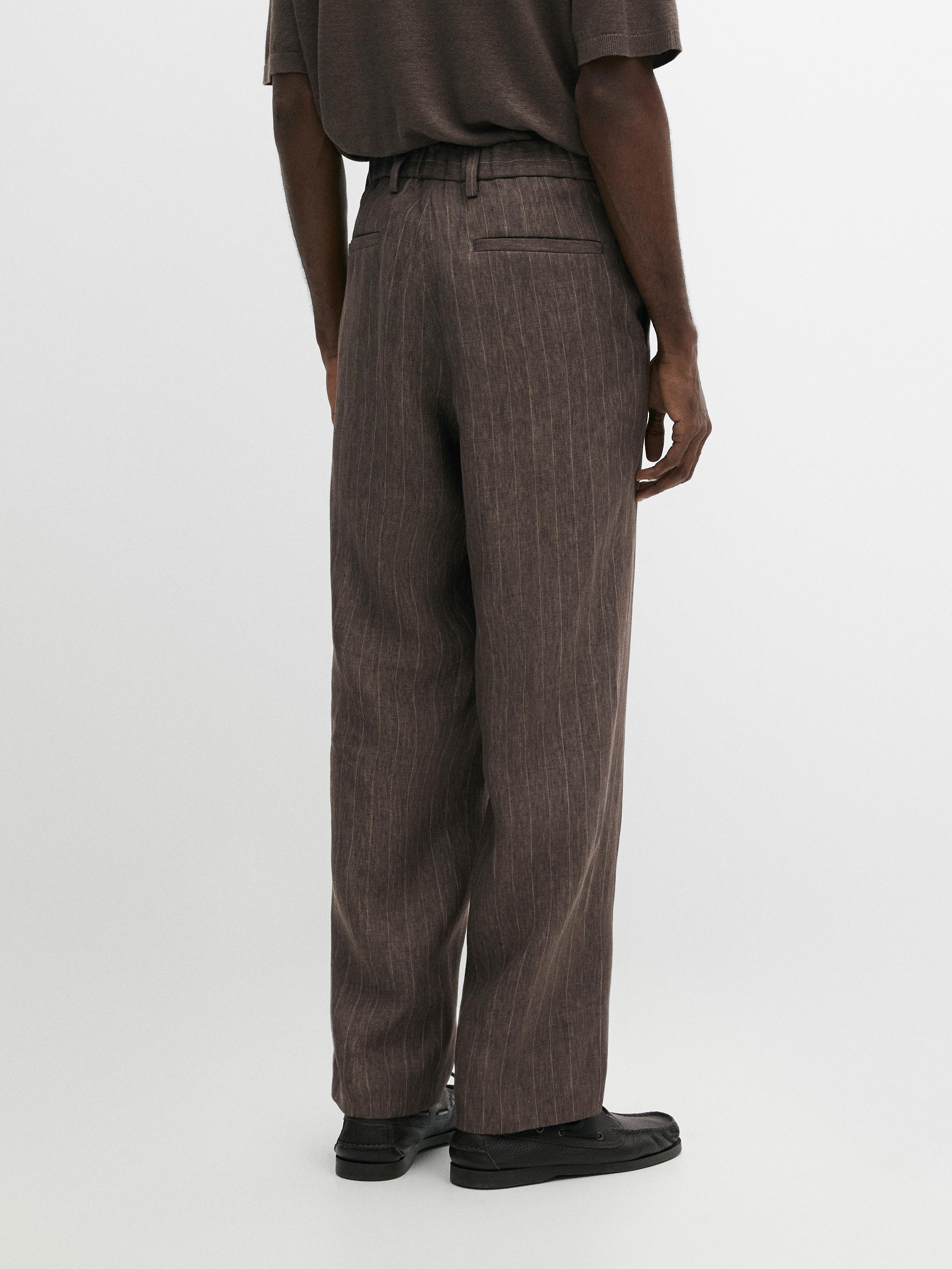 Striped linen trousers — BROWN