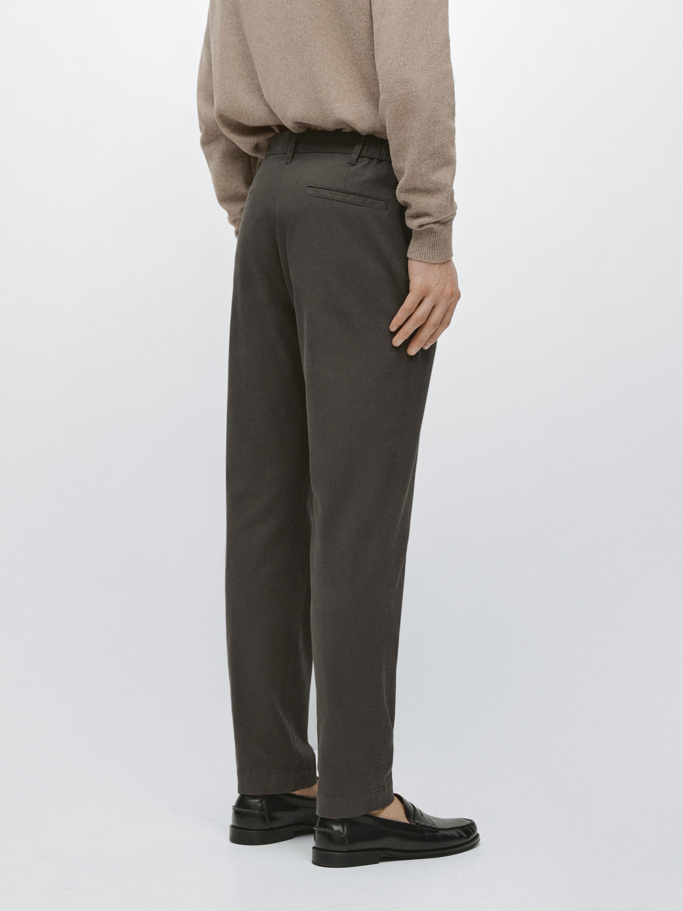 Cotton blend slim fit trousers — BROWN
