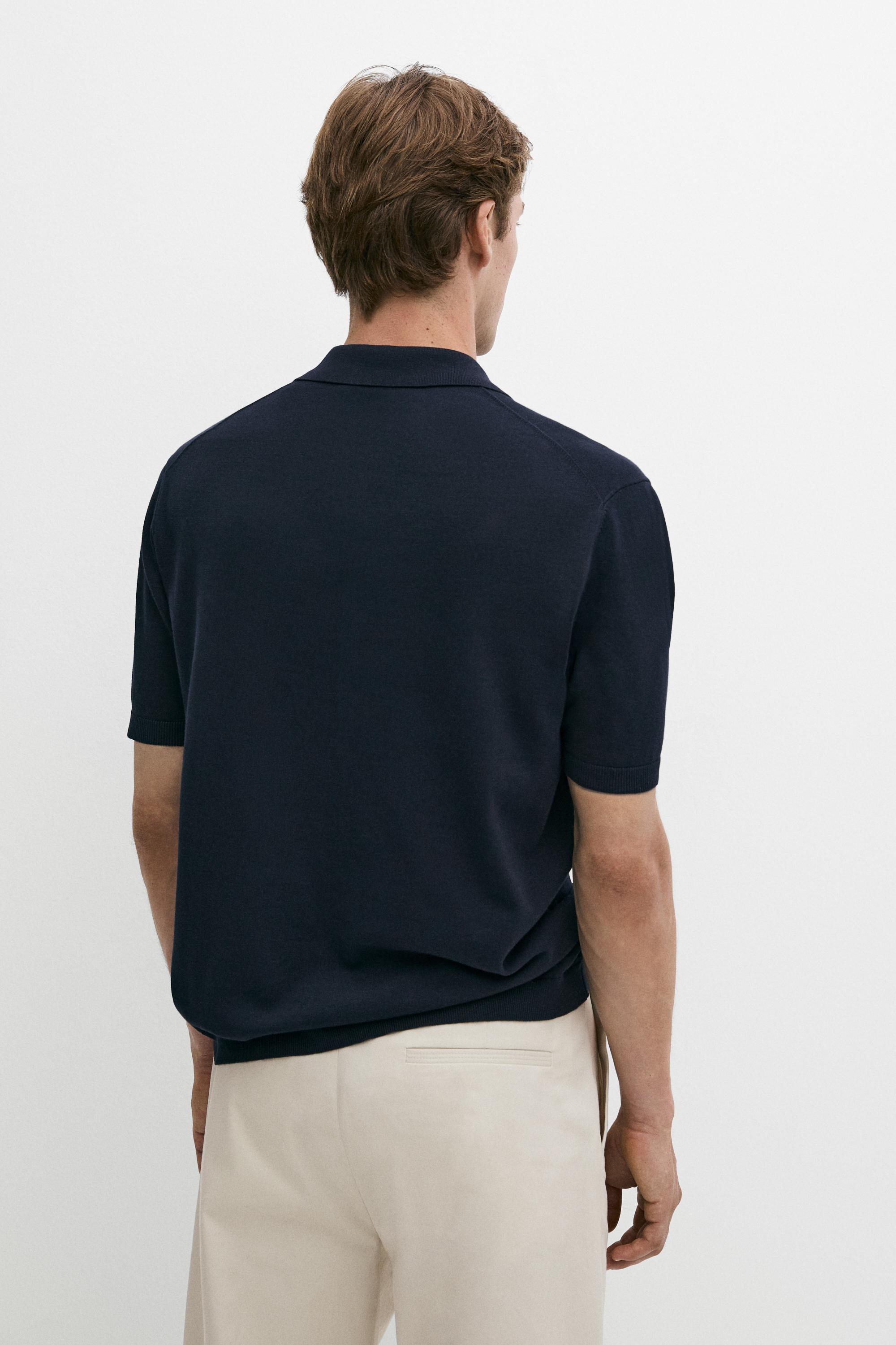Short sleeve button-up knit cardigan — NAVY BLUE