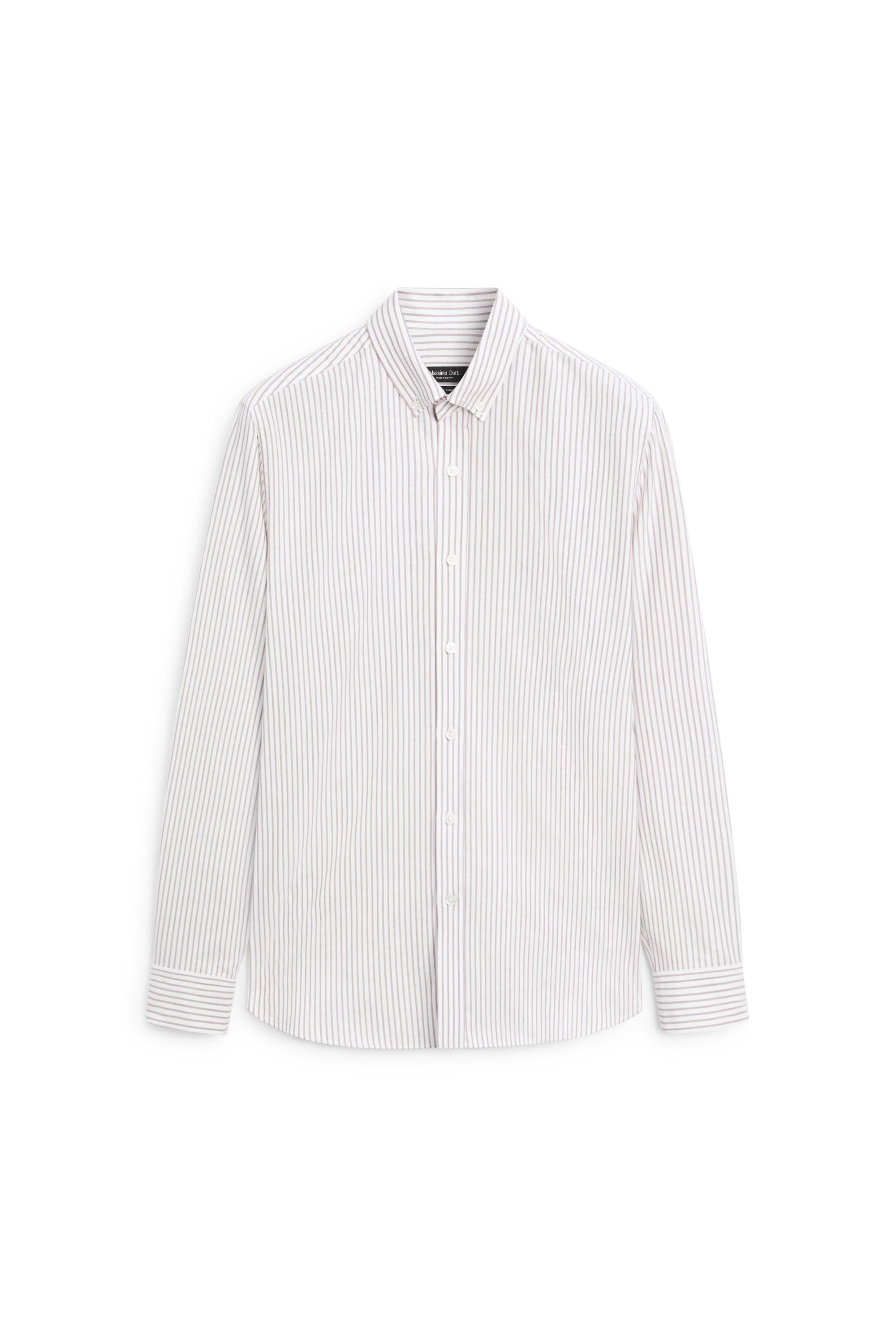 100% cotton regular fit striped shirt — BROWN