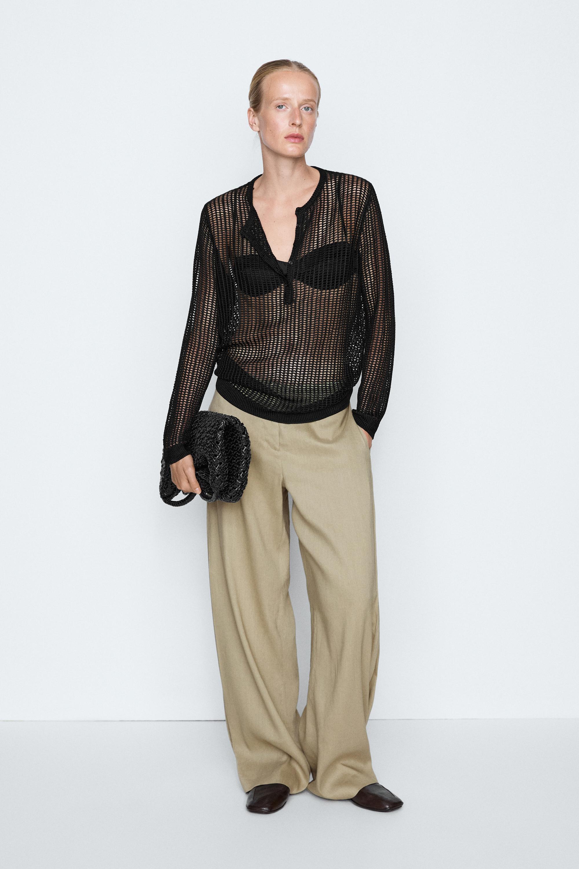 Cutwork knit button-up sweater - STUDIO