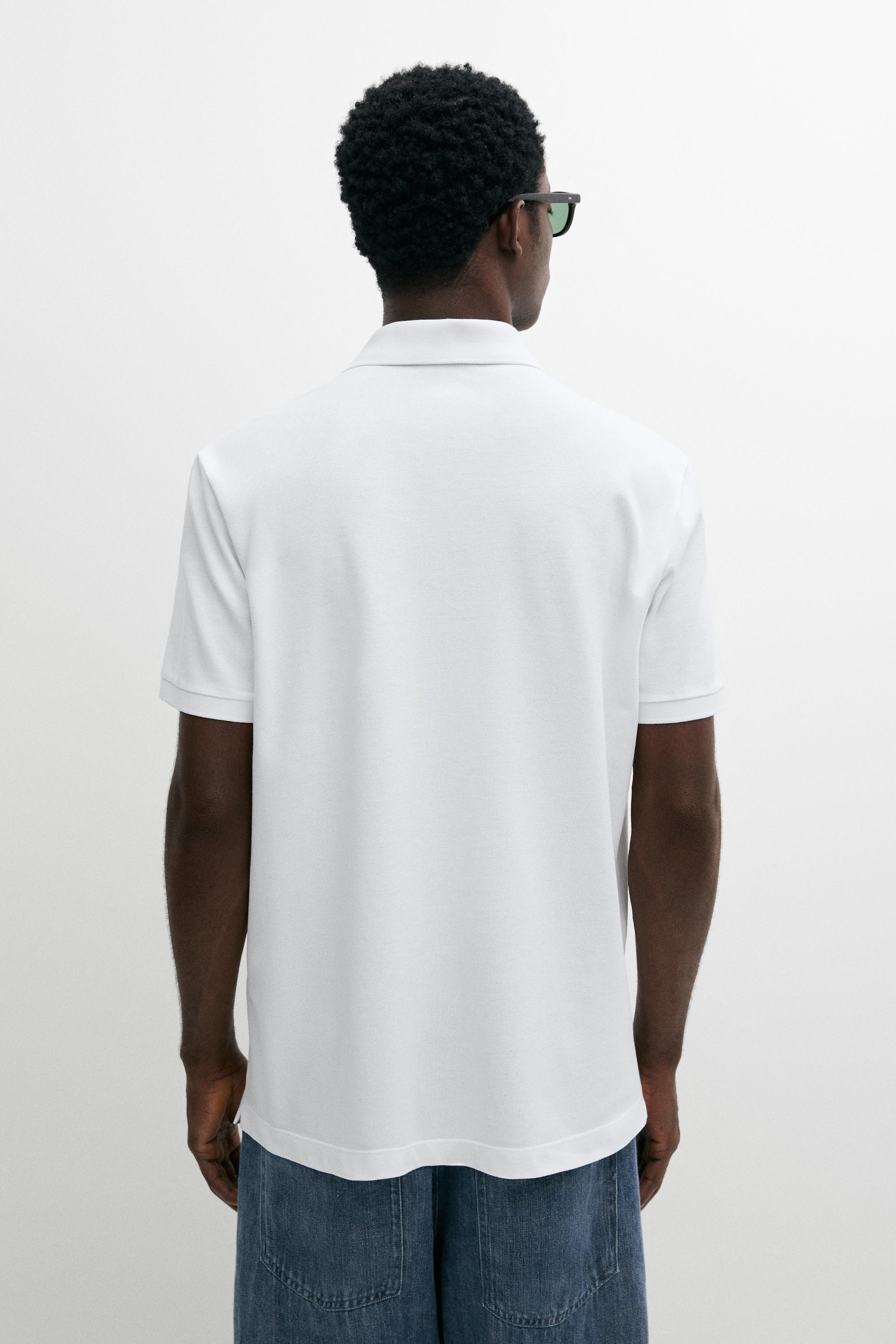 Micro-textured cotton piqué polo shirt — WHITE