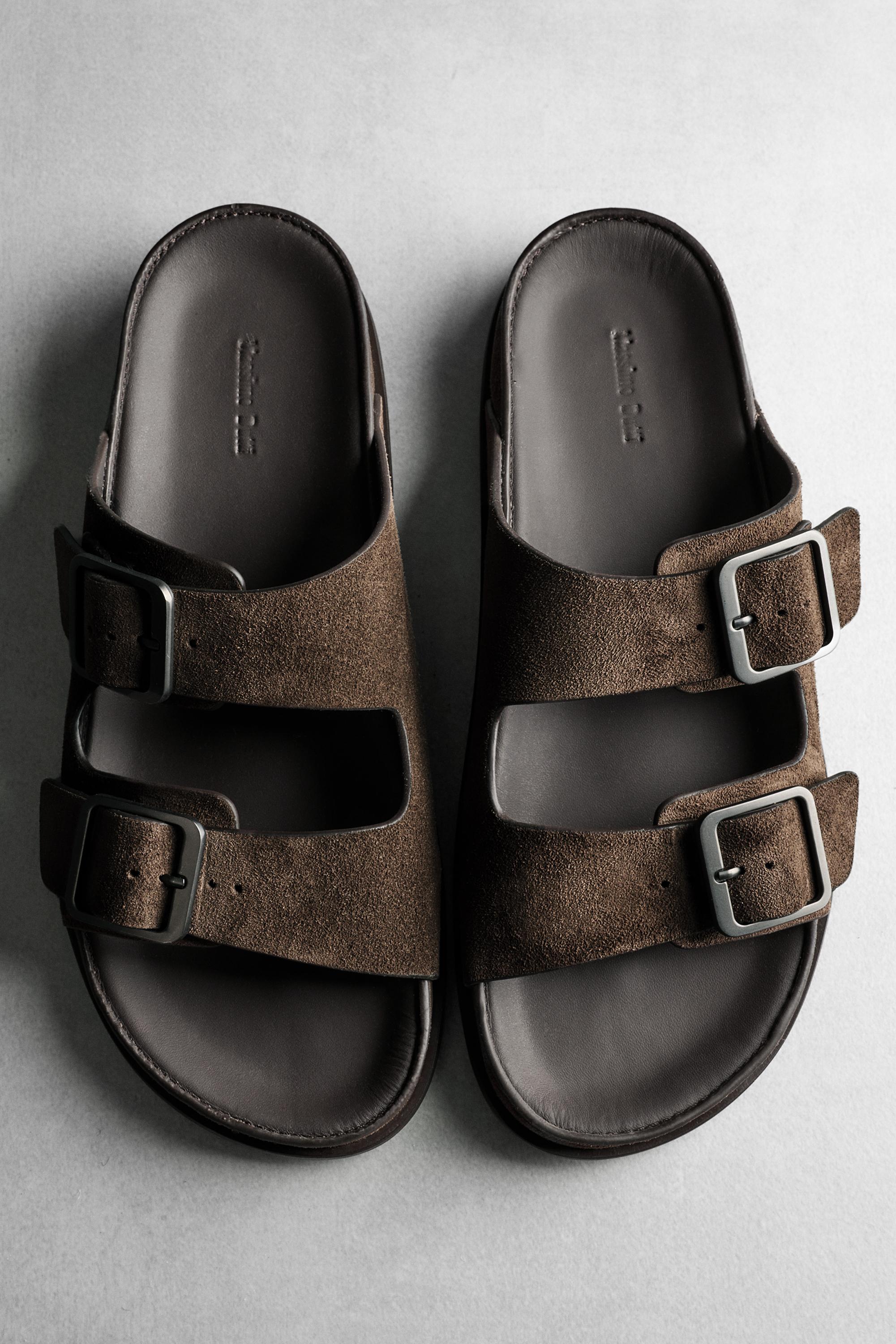 Buckled split leather sandals — OCHRE