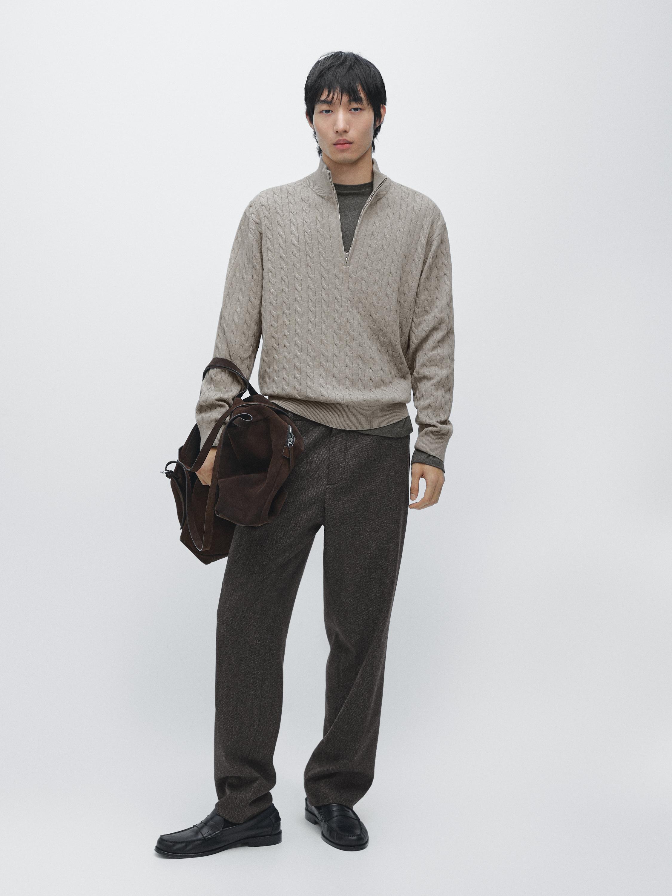 Mock neck zip-up knit jumper