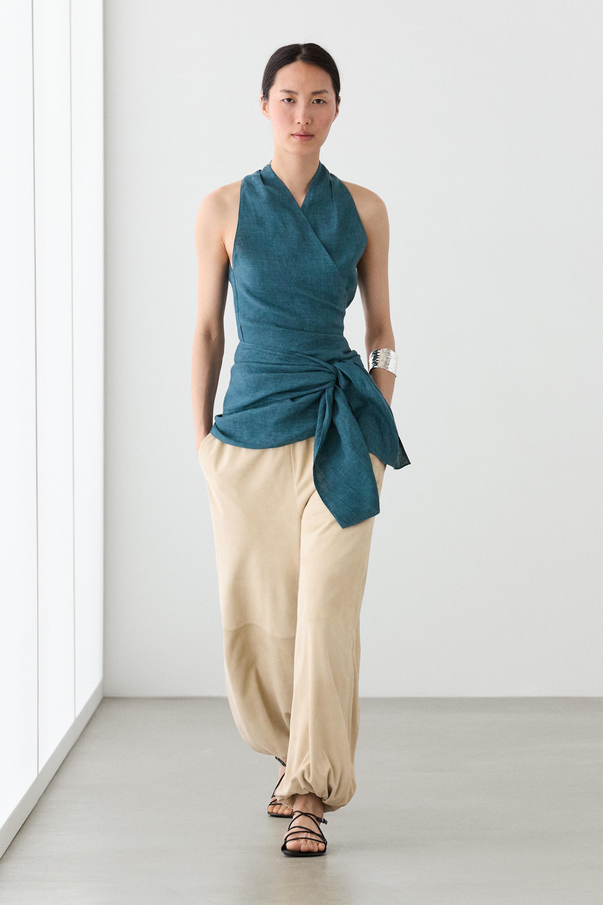 Top croisé avec nœud 100 % lin