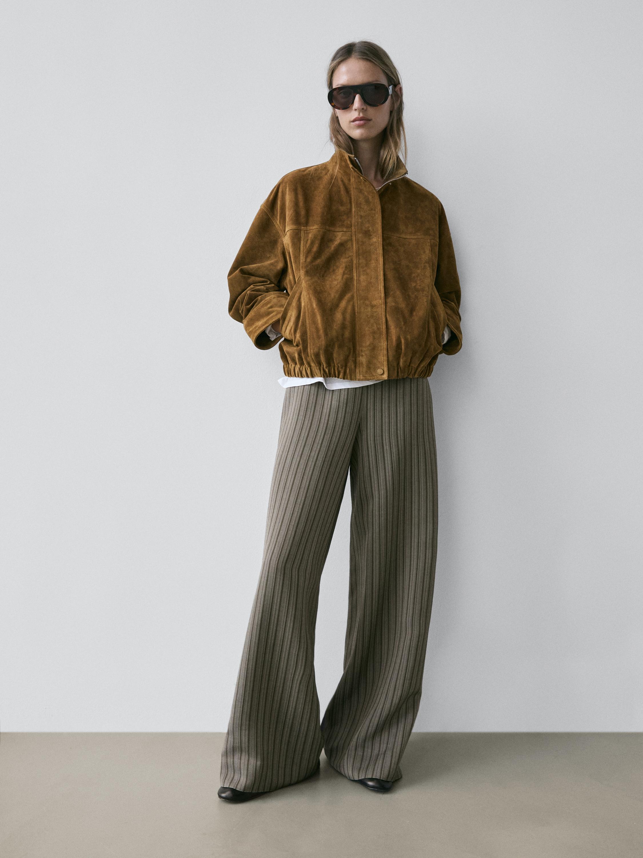 Wide-leg trousers with striped details — GREY