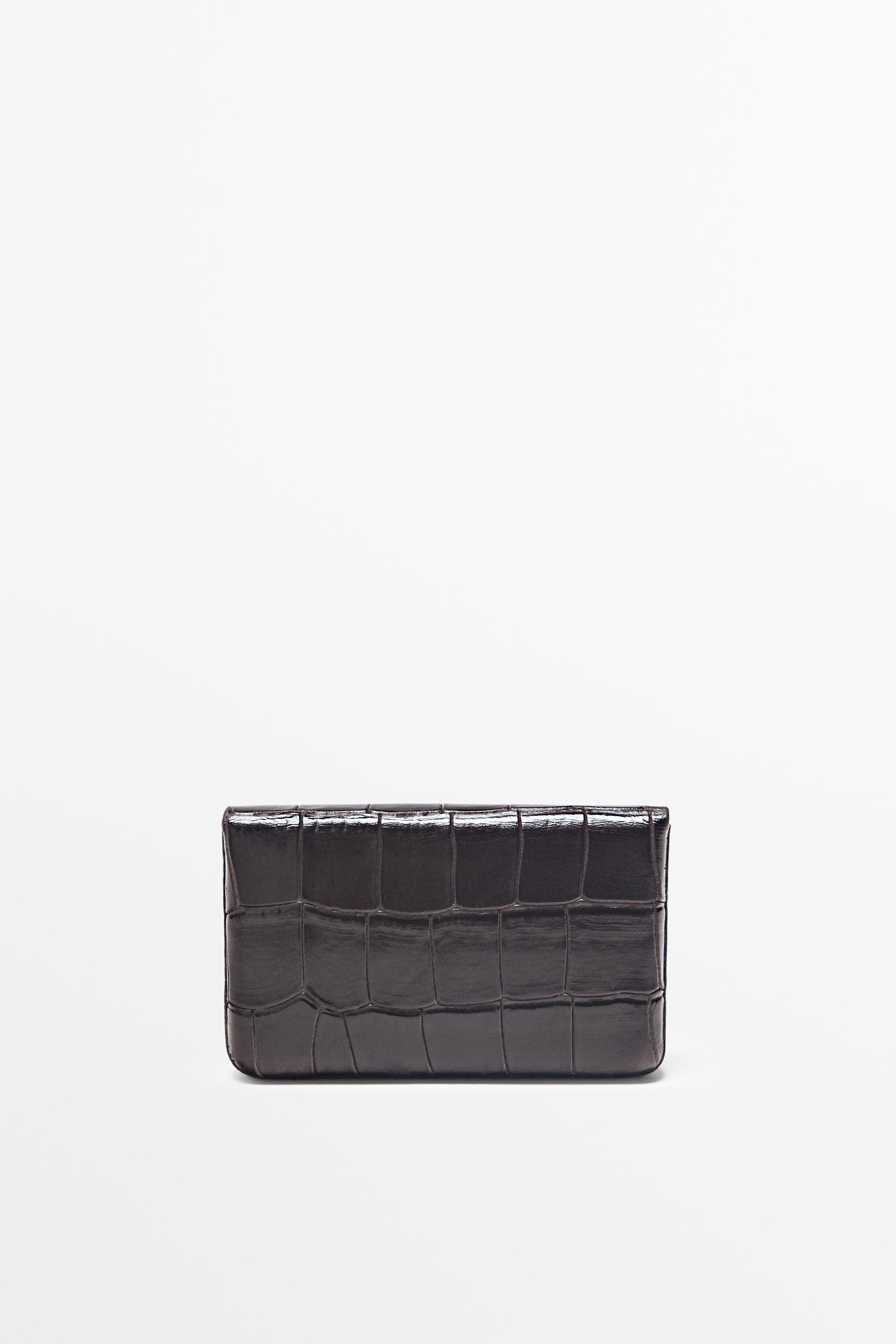 Crocodile-textured leather card holder