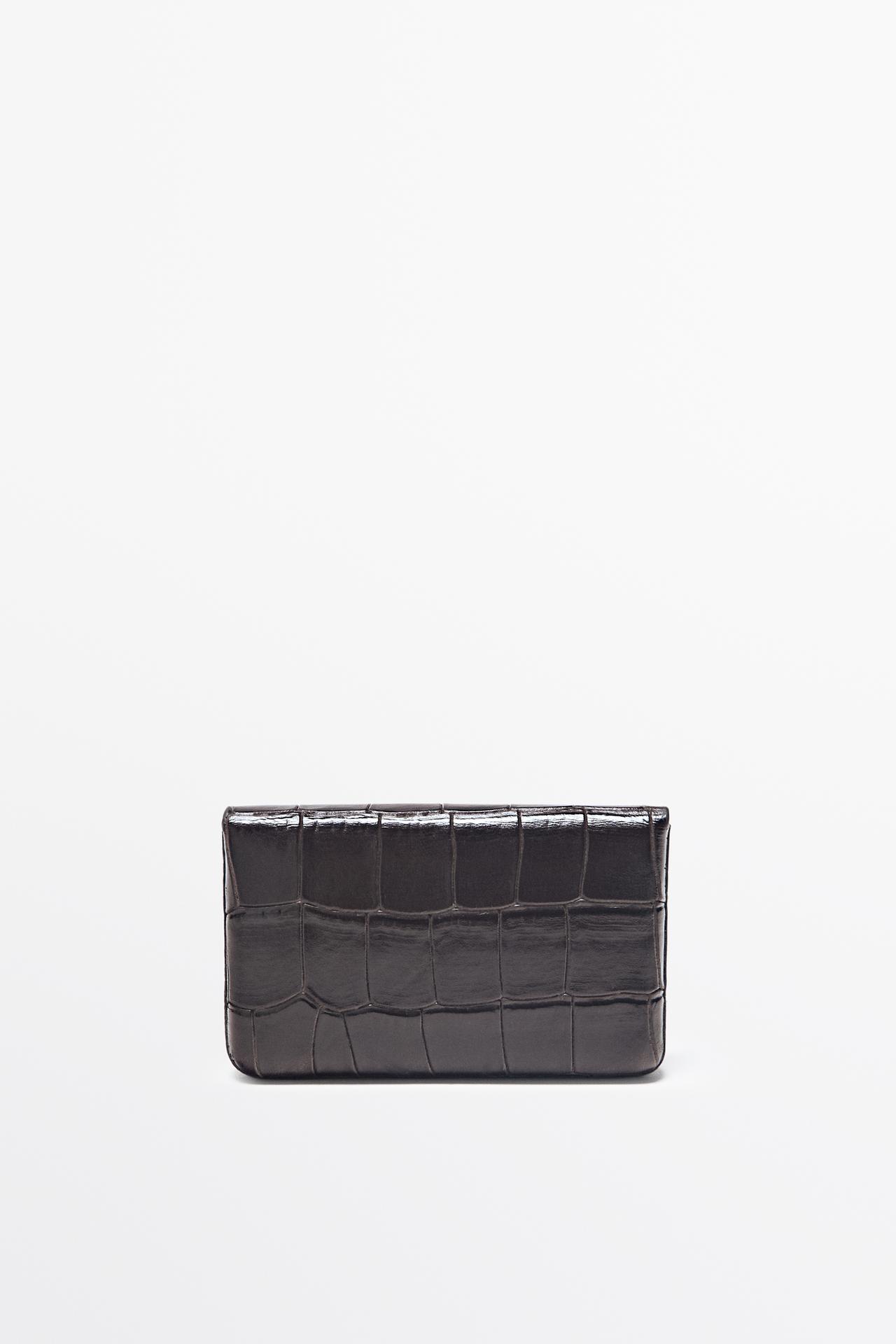 Crocodile-textured leather card holder — BROWN