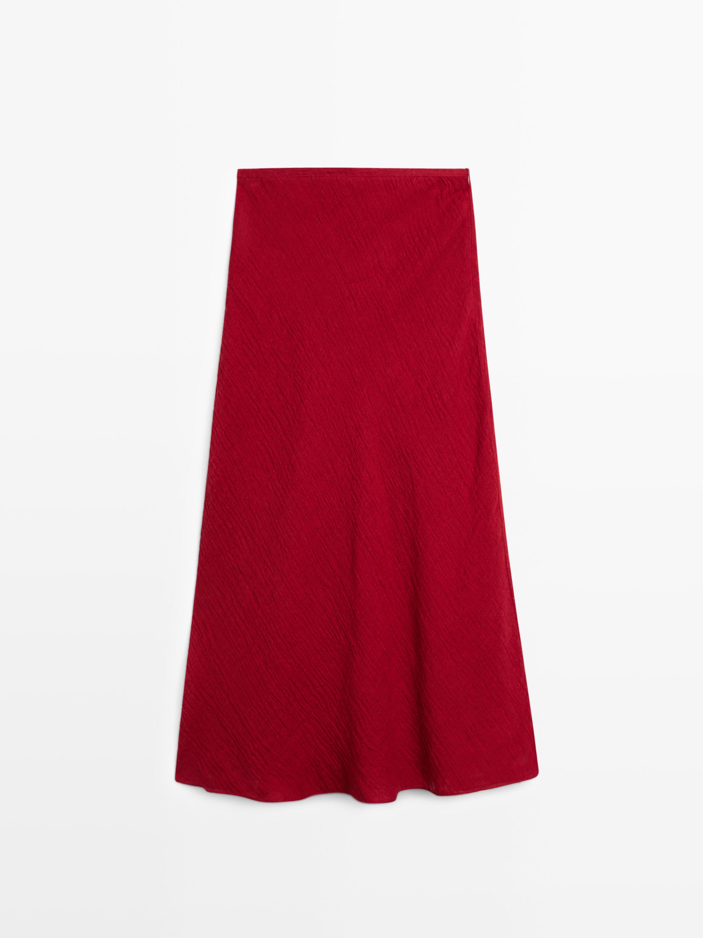 100% linen flounce midi skirt — RED