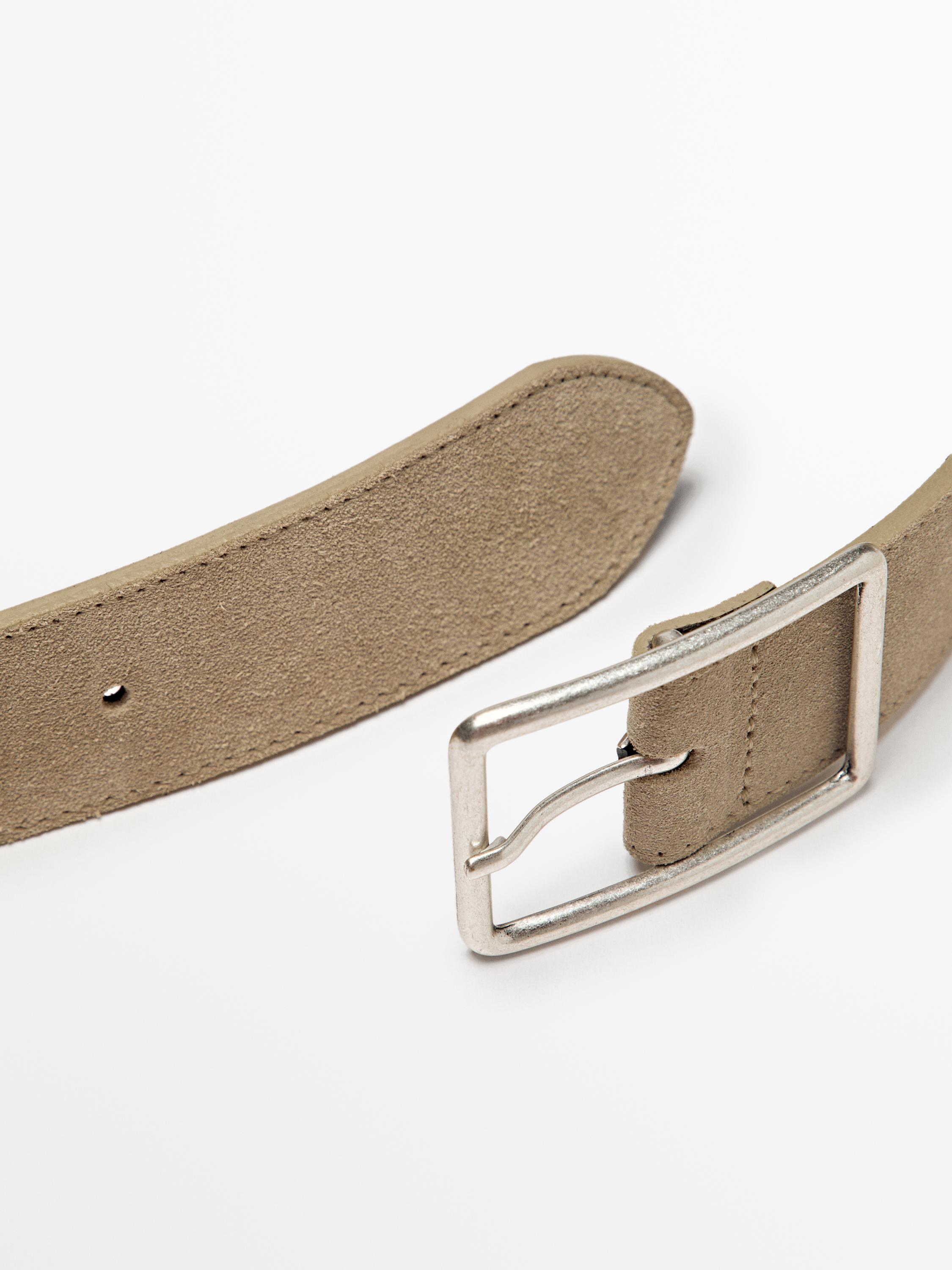 Split suede belt with rectangular buckle