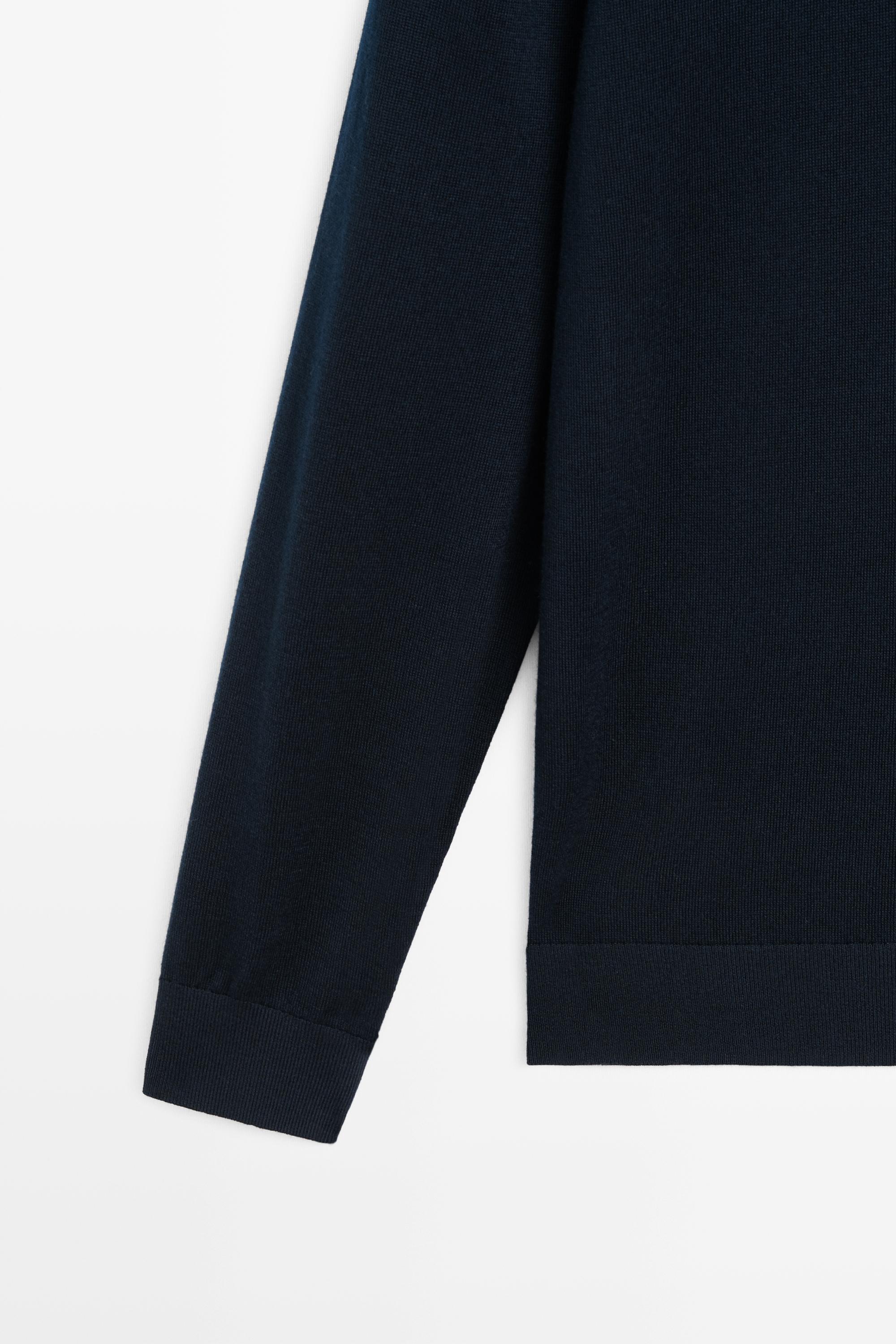 Merino wool blend mock neck knit sweater — NAVY BLUE