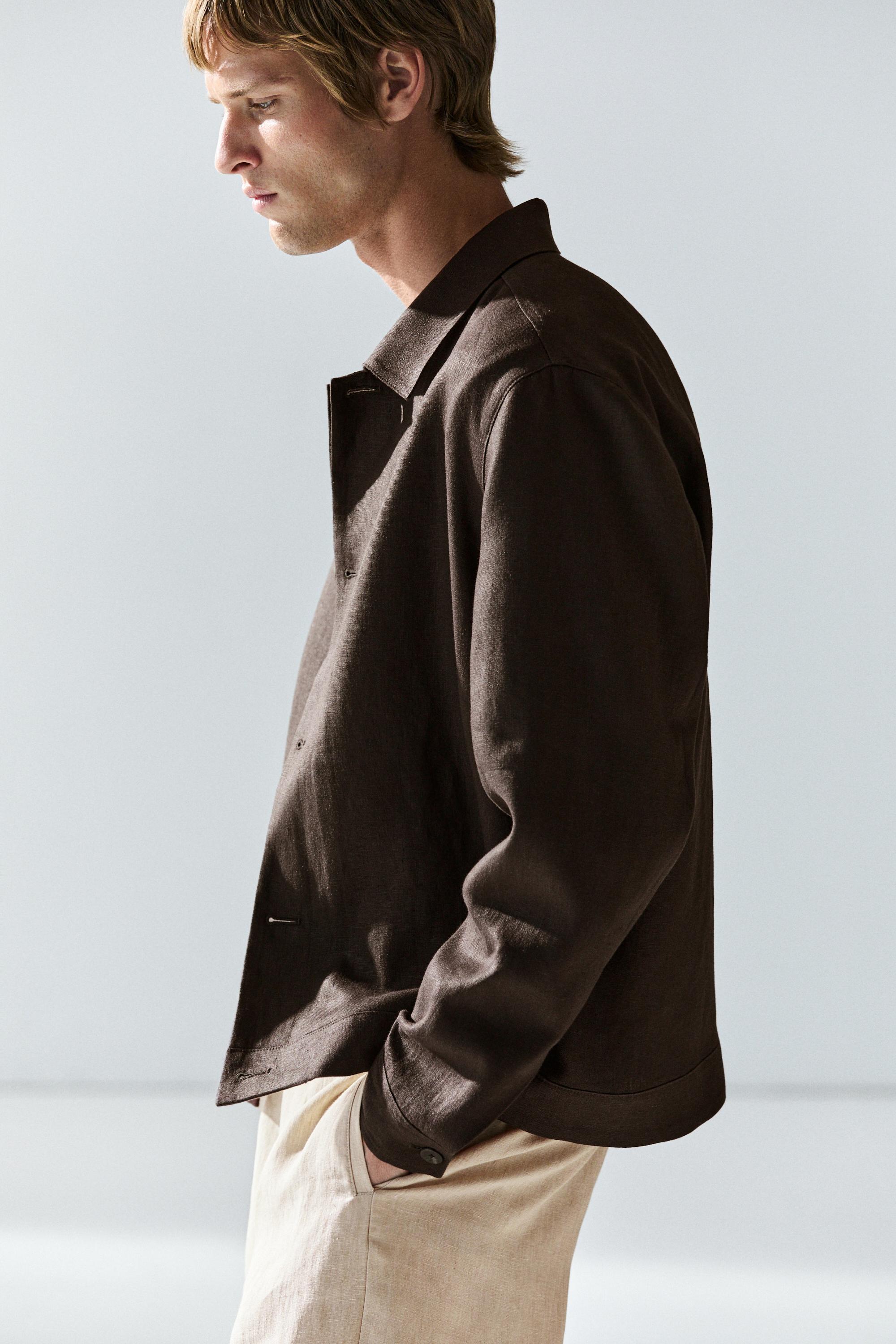 100% linen total look overshirt — BROWN