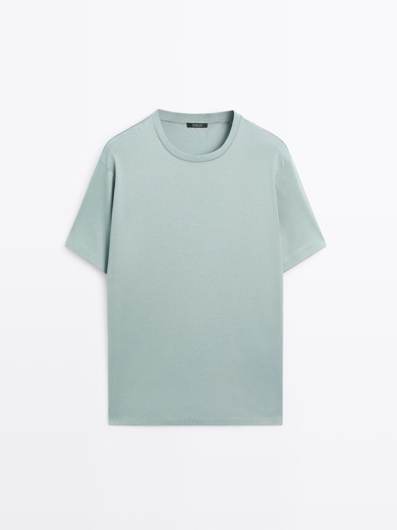 Massimo Dutti - Herre - T-Shirt I 100 % Merceriseret Bomuld - Blå - M