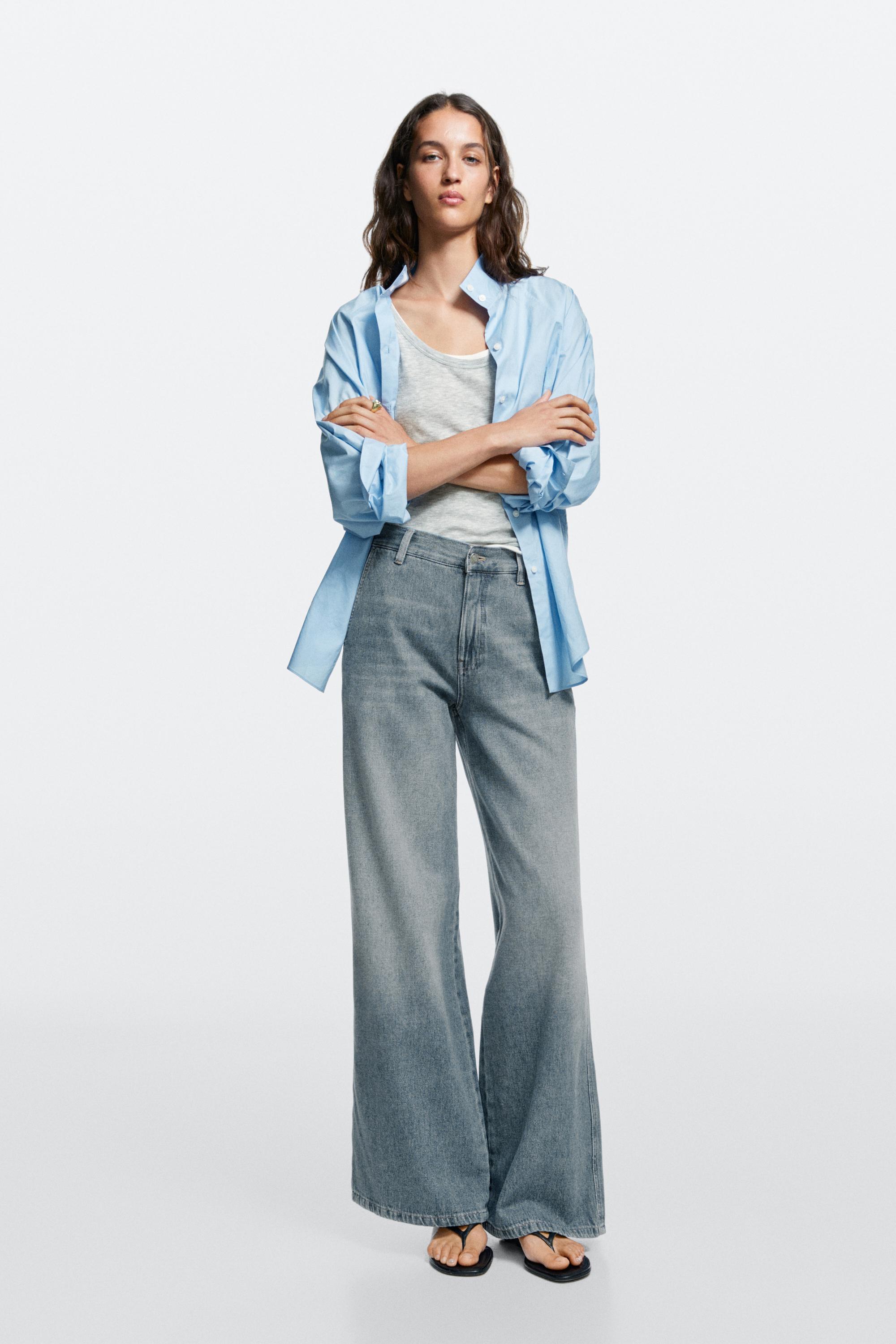 Mid-waist wide-leg jeans — Light Blue