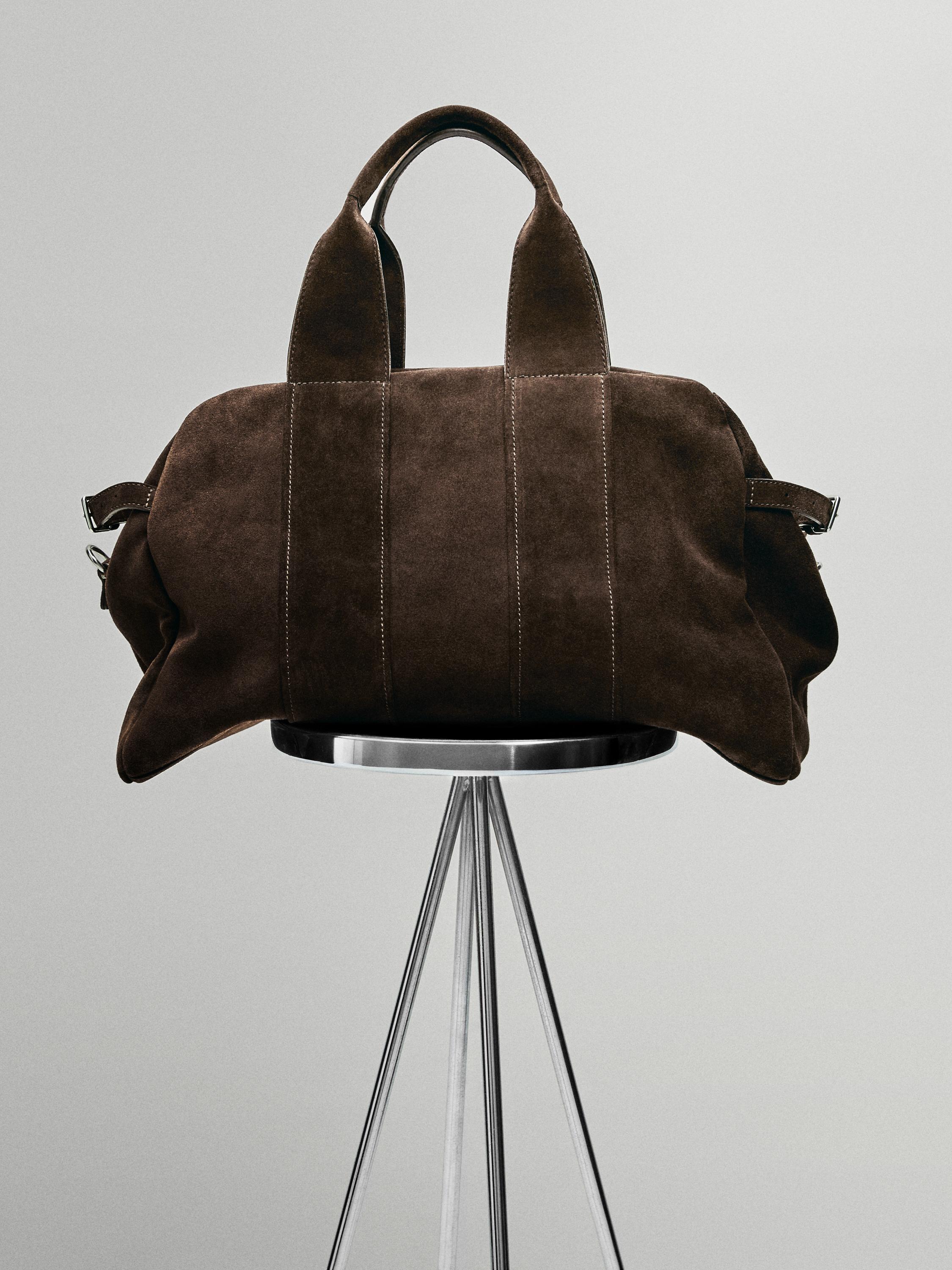 Suede leather travel bag — MOLE BROWN