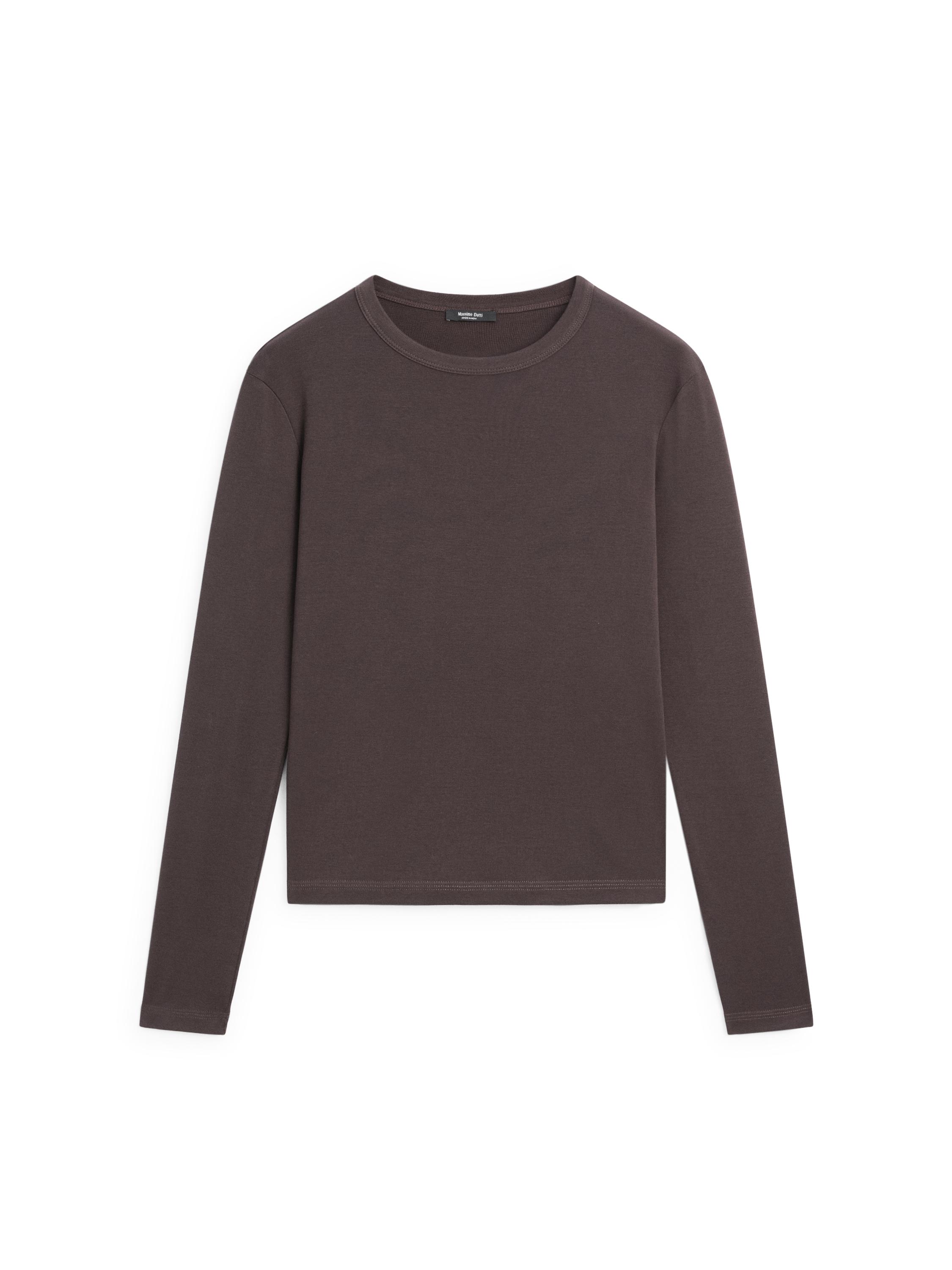 Ribbed long sleeve melange T-shirt — BROWN