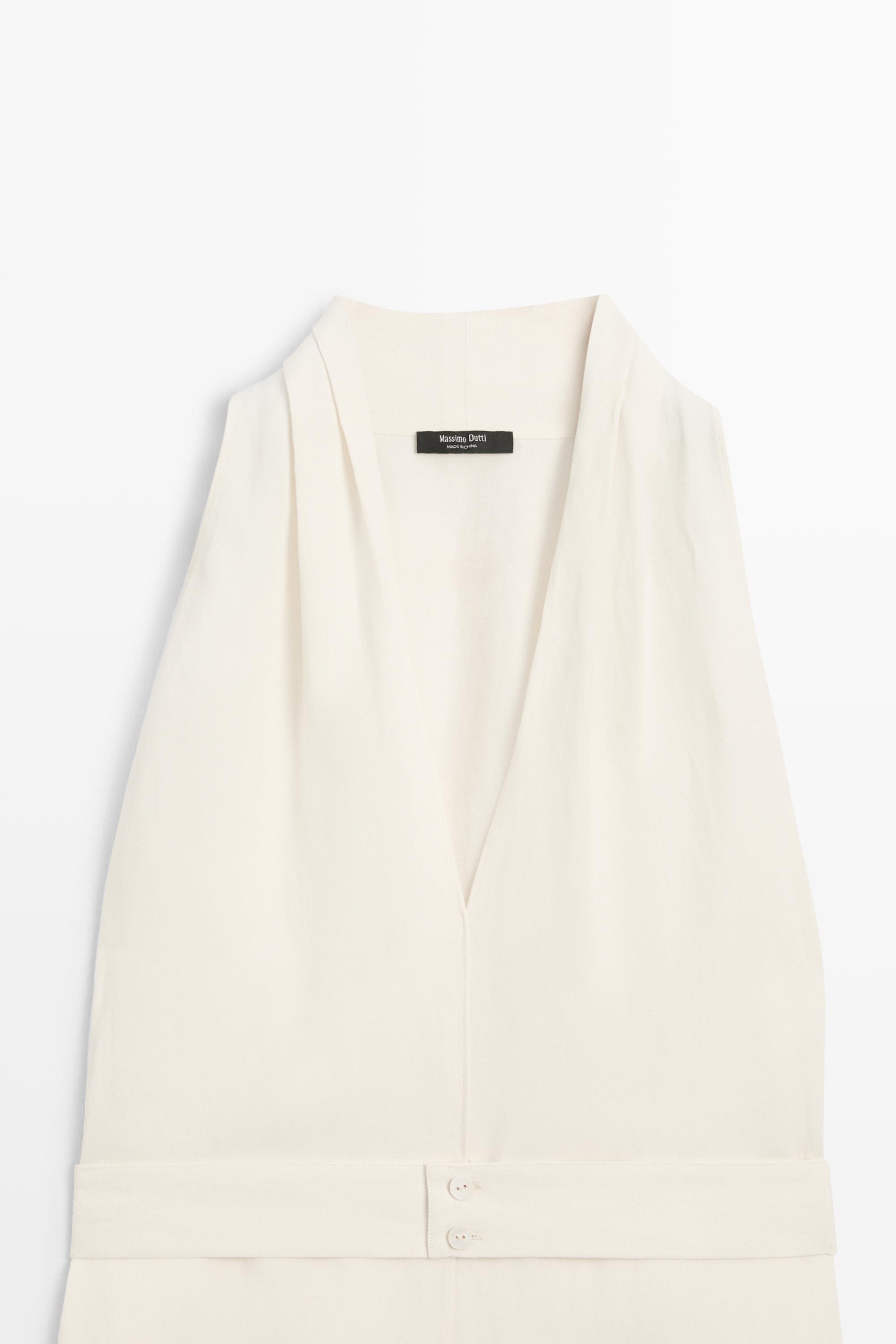 Massimo Dutti Keten karışımlı kemer detaylı dökümlü yelek
