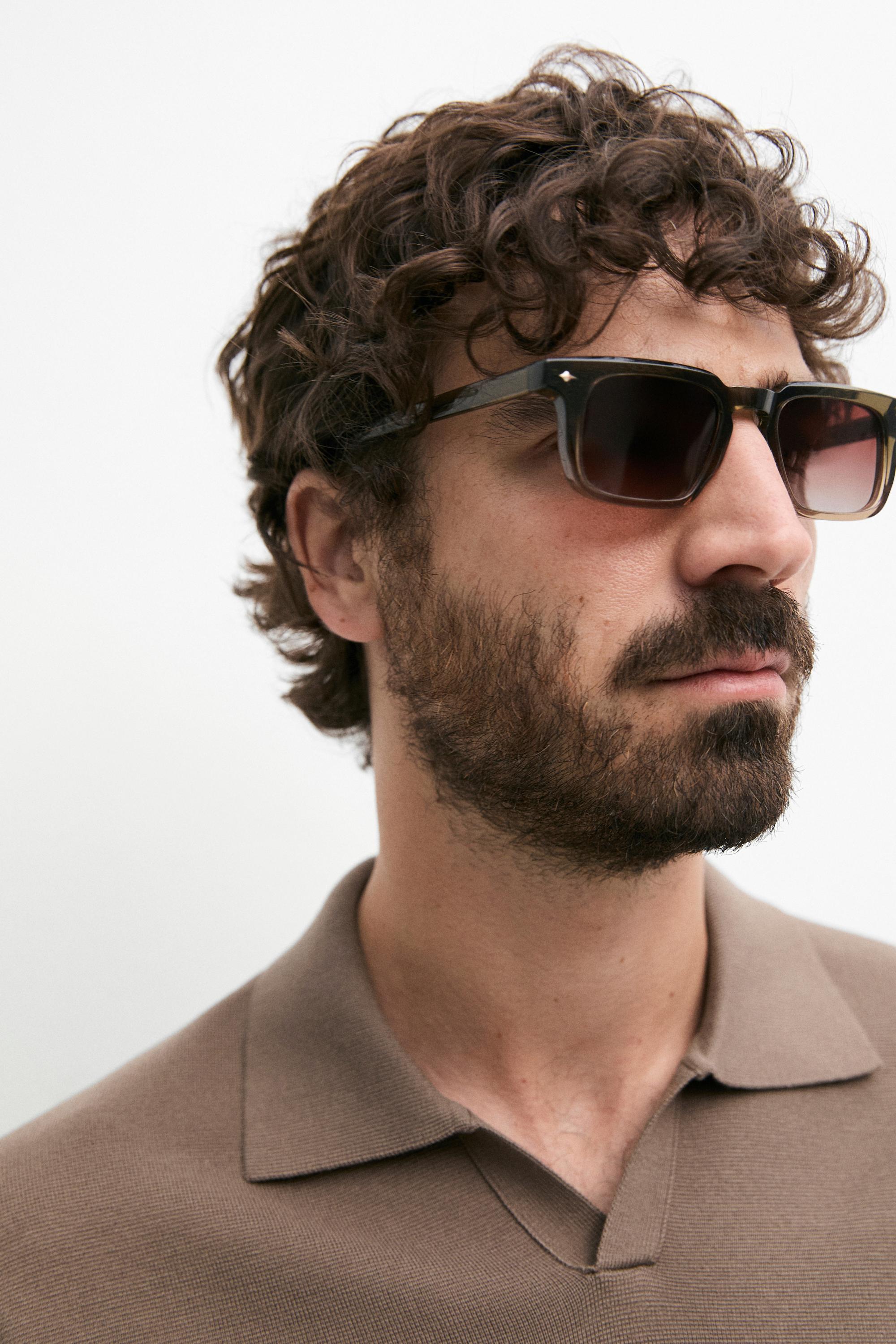 Flowing cotton blend knit polo shirt — PALE KHAKI