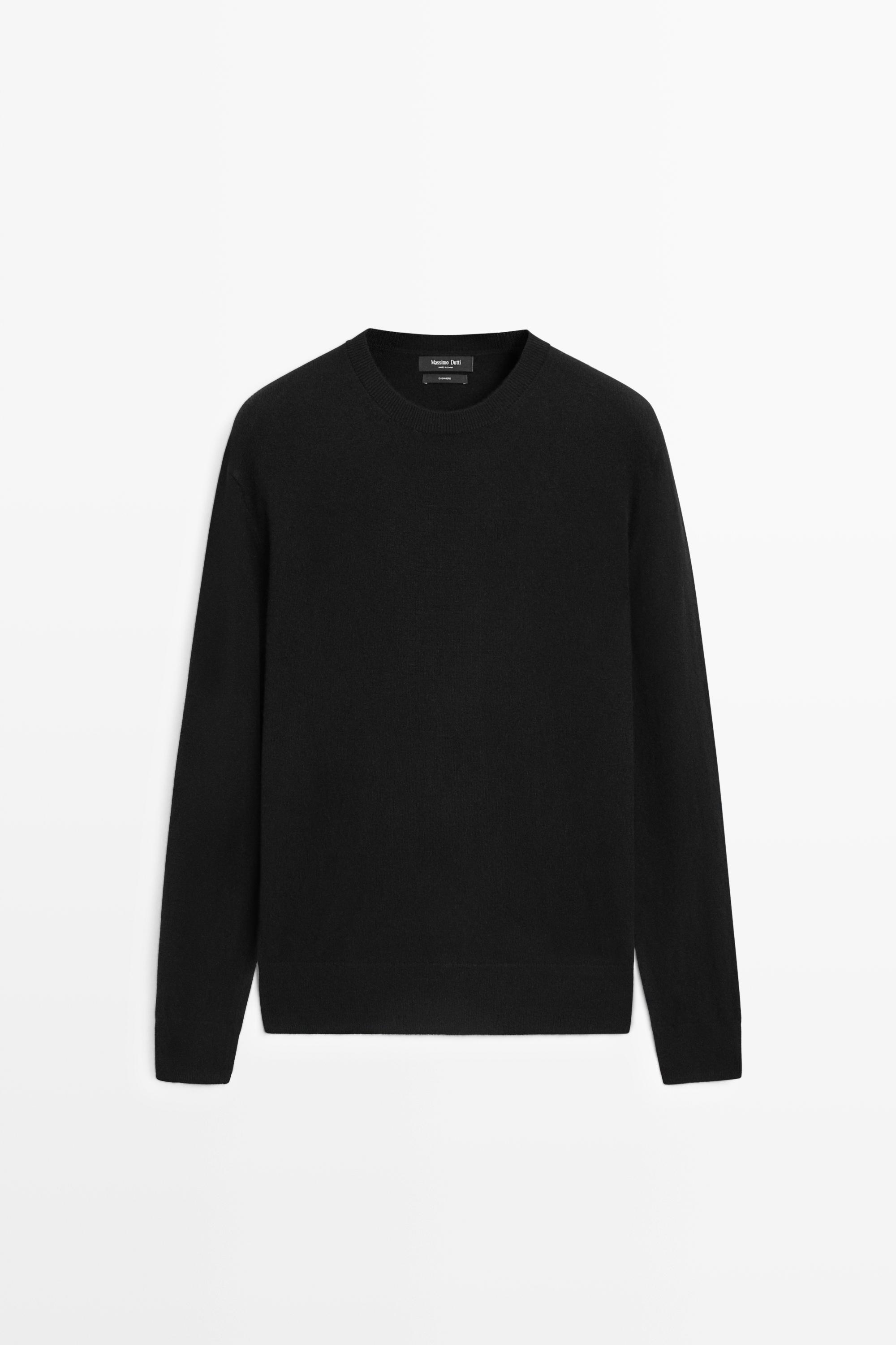100% cashmere ribbed knit sweater — BLACK