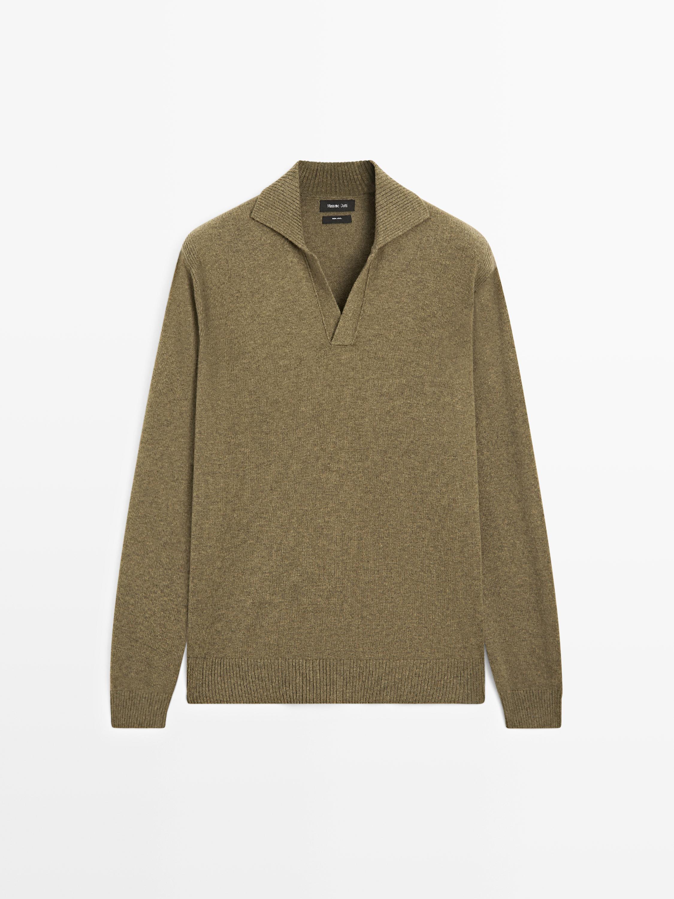 Wool V-neck knit polo sweater