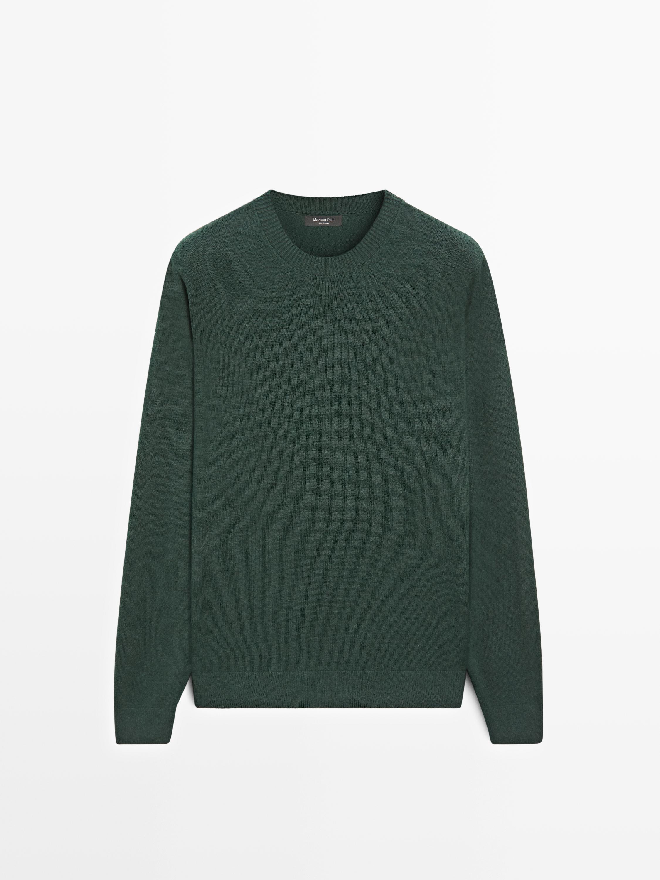 Knit cotton and wool sweater with crew neck