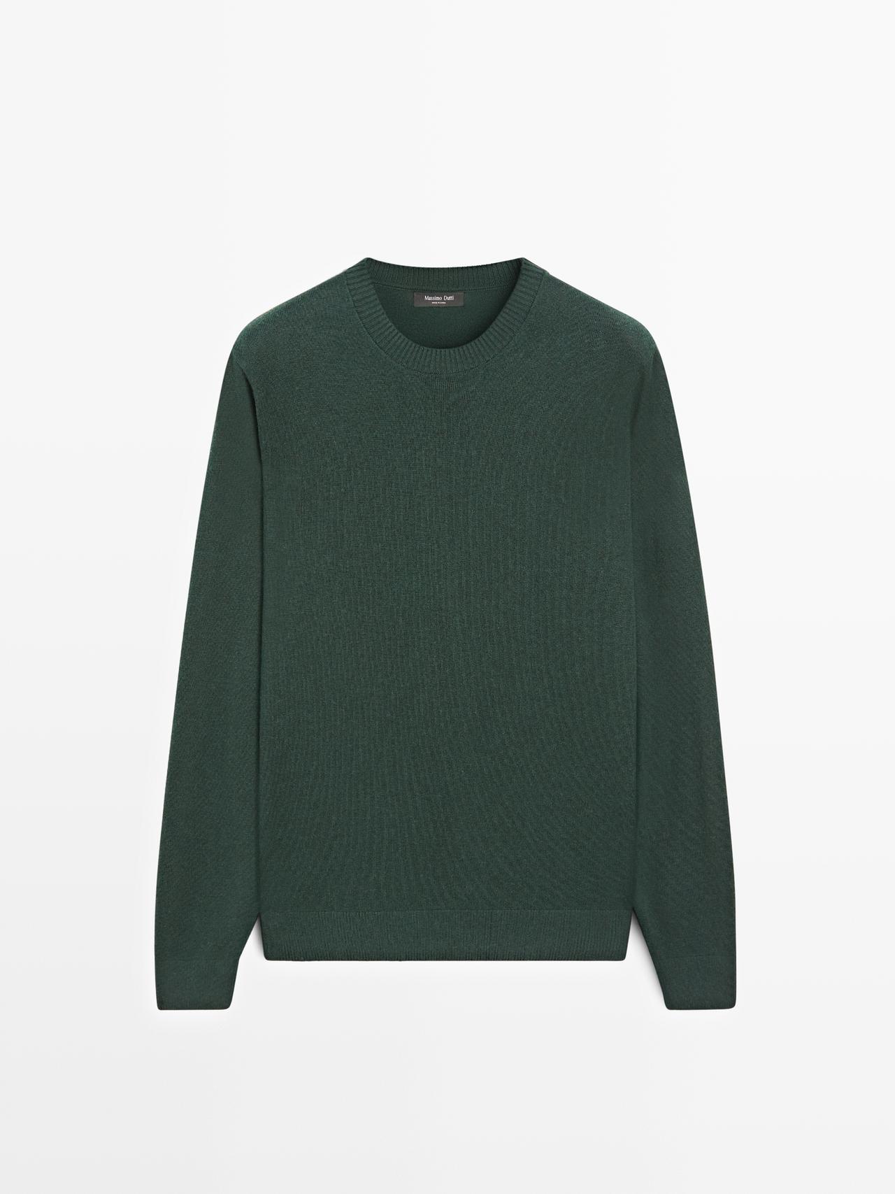 Massimo Dutti - Herre - Striktrøje I Bomulds- Og Uldblanding Med Rund Hals - Flaskegrøn - Xl