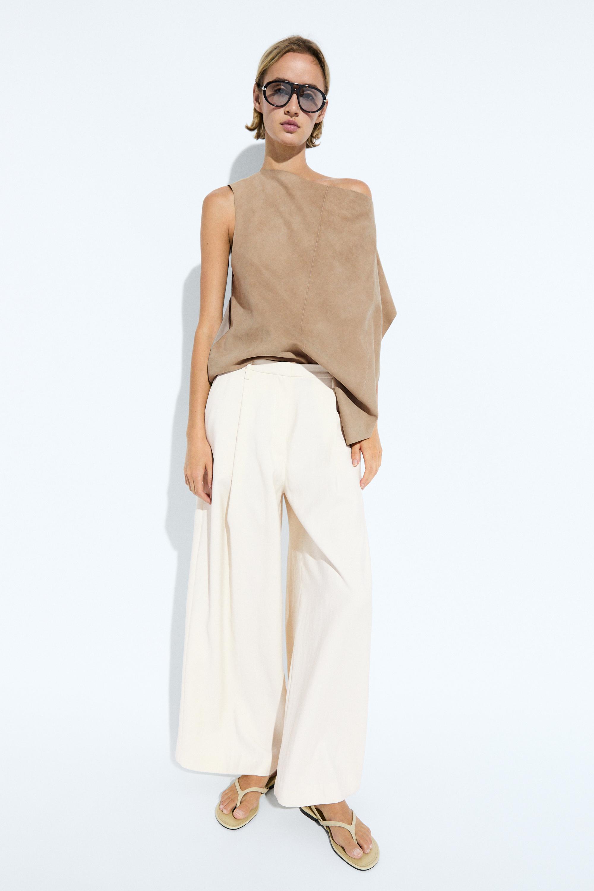 Flowing cropped wide-leg pants — CREAM