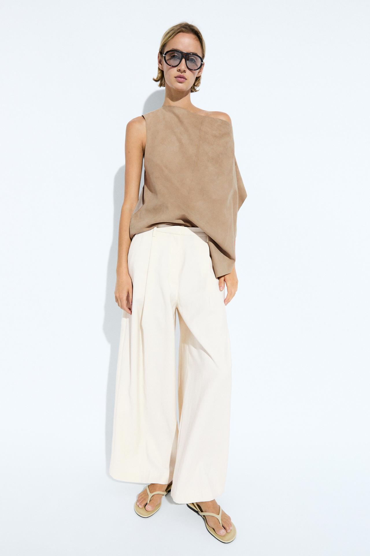 Flowing cropped wide-leg pants — CREAM