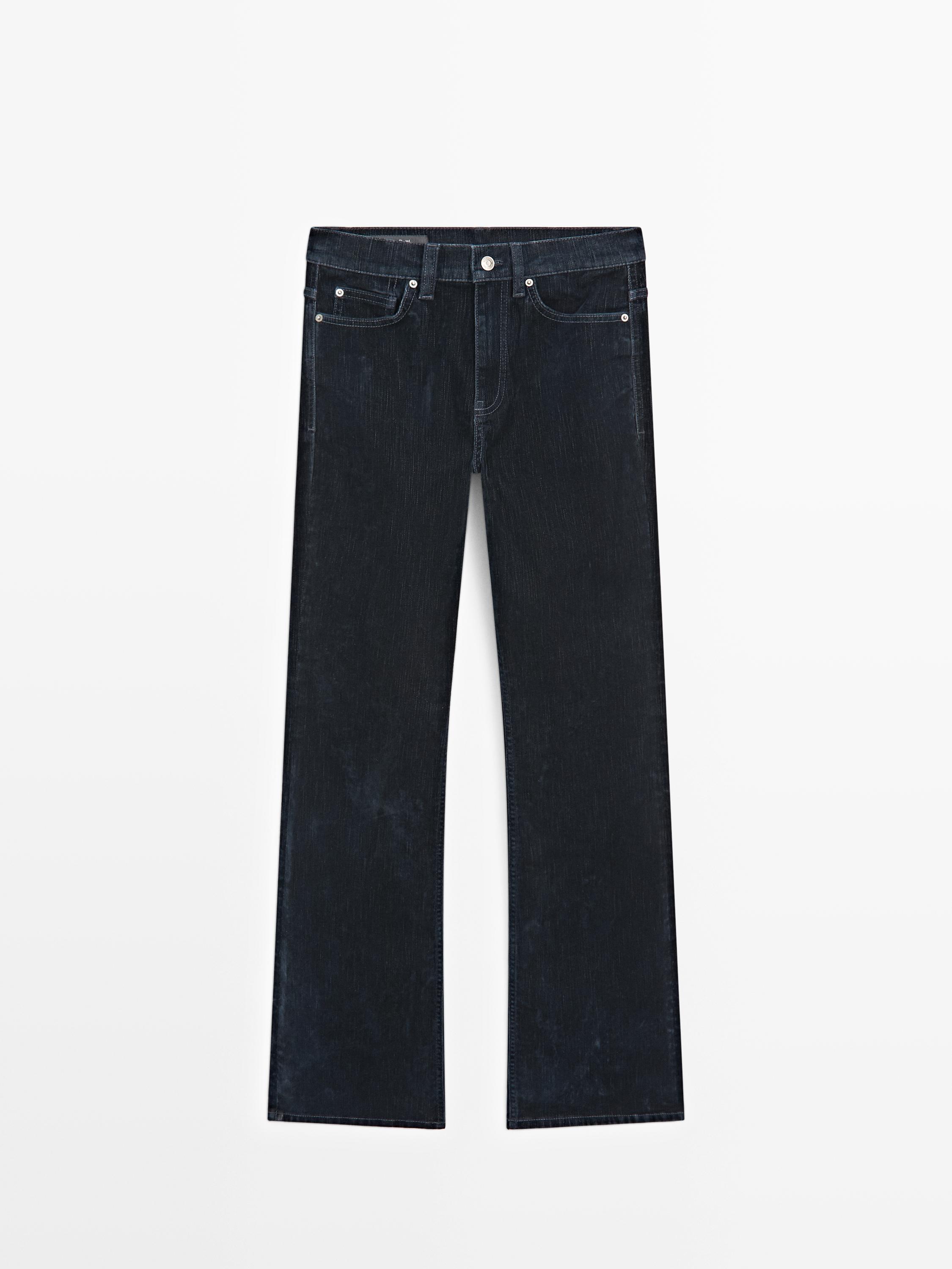 High-waist boot-cut flocked jeans — Misty blue