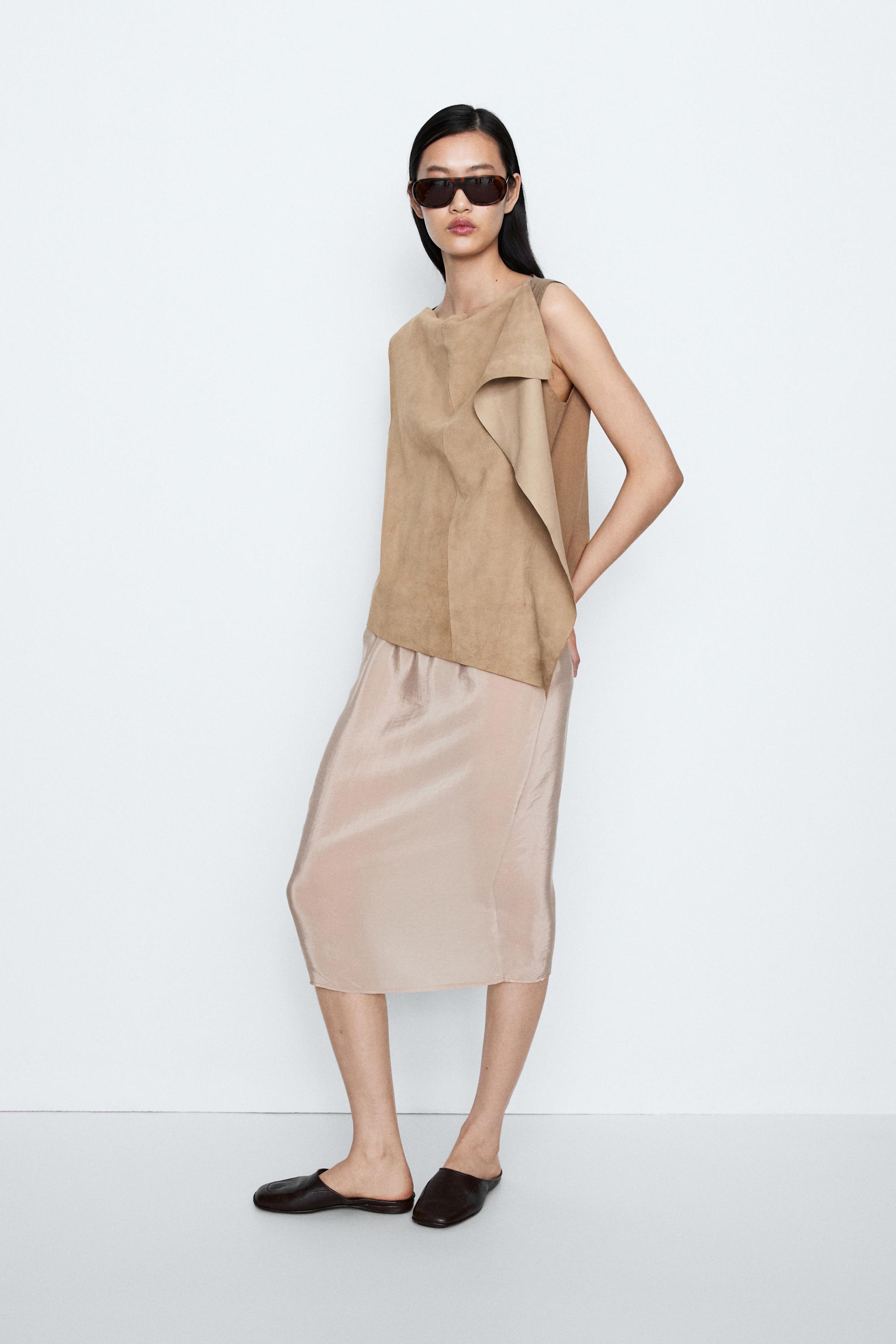 Asymmetric suede top - STUDIO — STONE