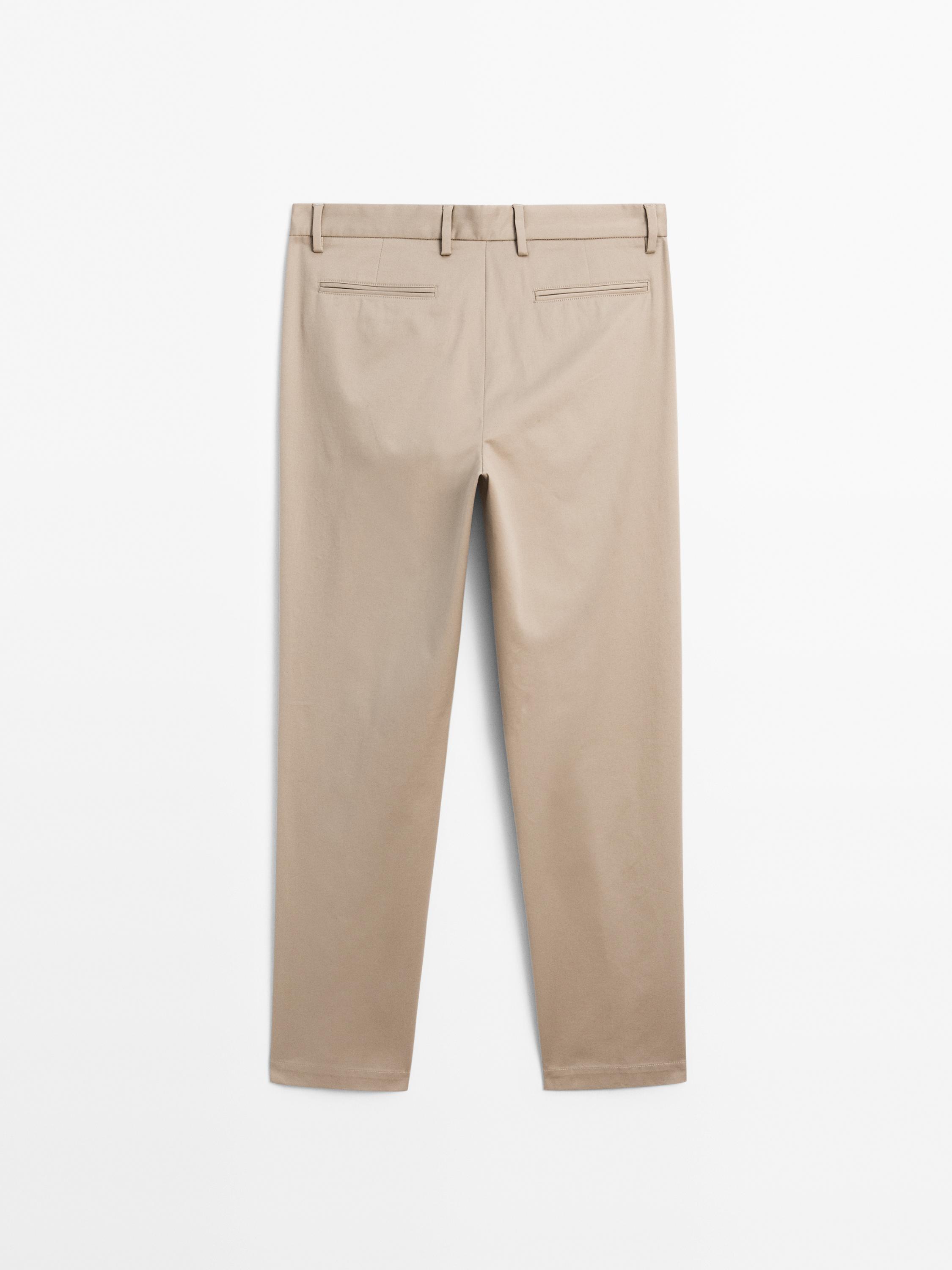 Cotton blend slim fit trousers