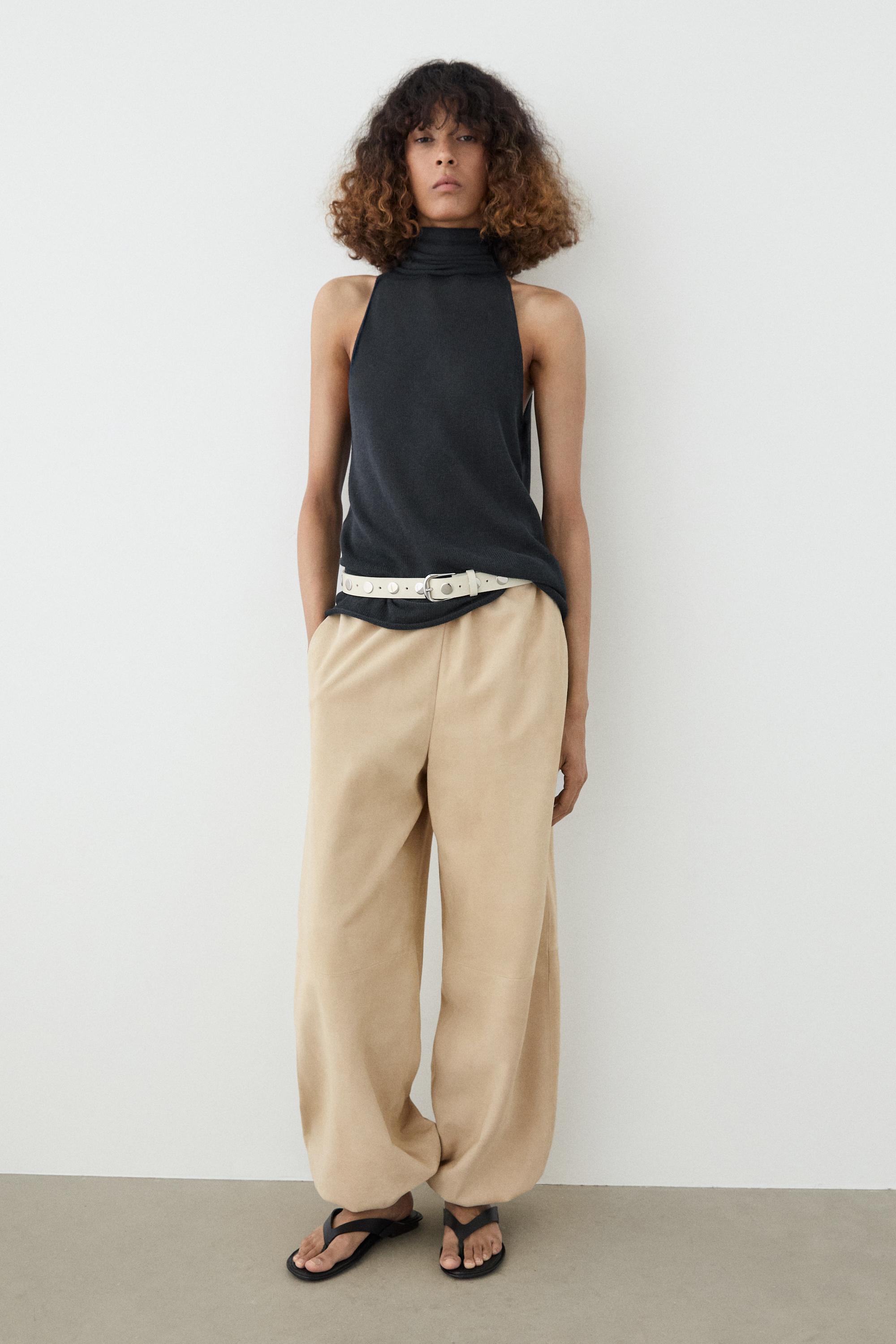 Flowing halter top with tie — NAVY BLUE