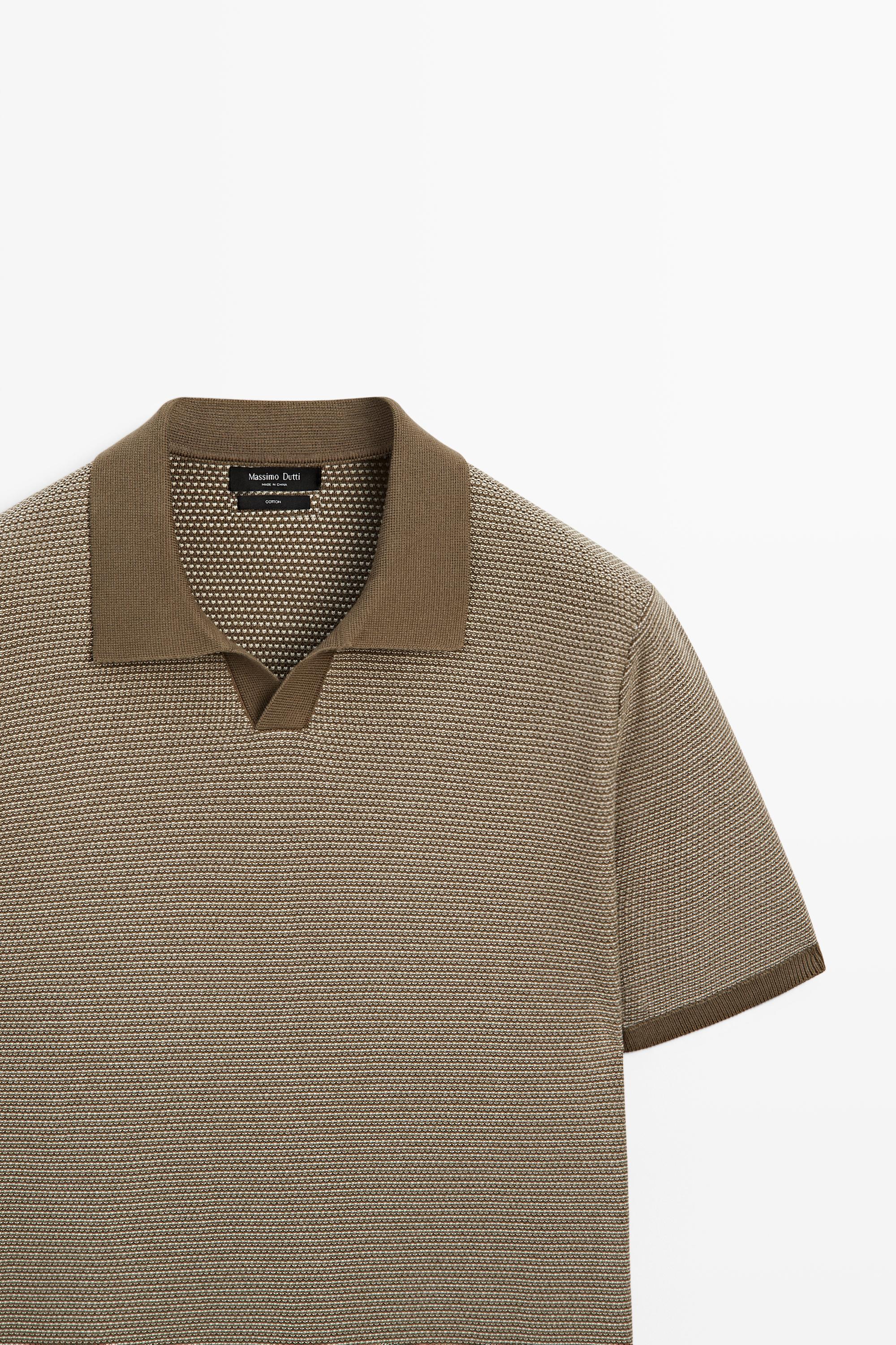 100% cotton contrast knit polo sweater — KHAKI