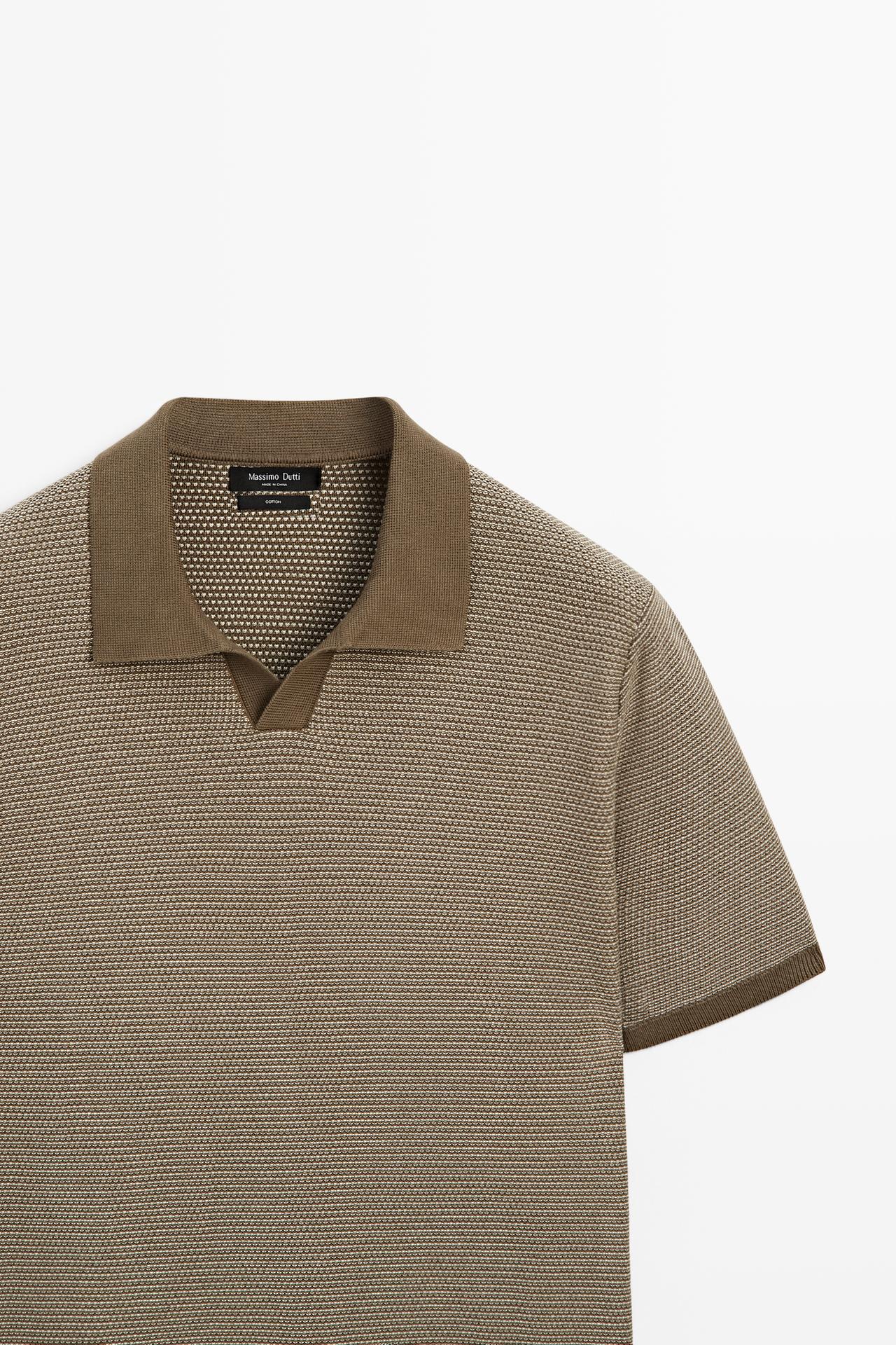 100% cotton contrast knit polo sweater — KHAKI