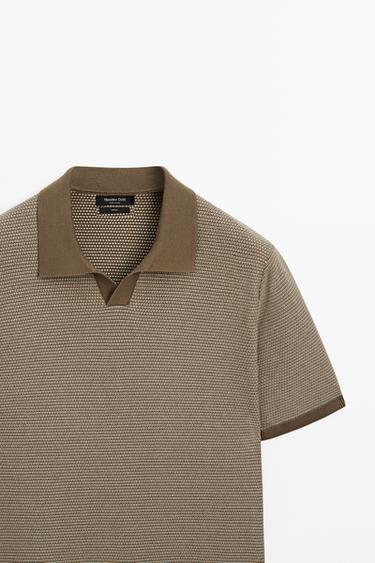 100% cotton contrast knit polo sweater — KHAKI 4
