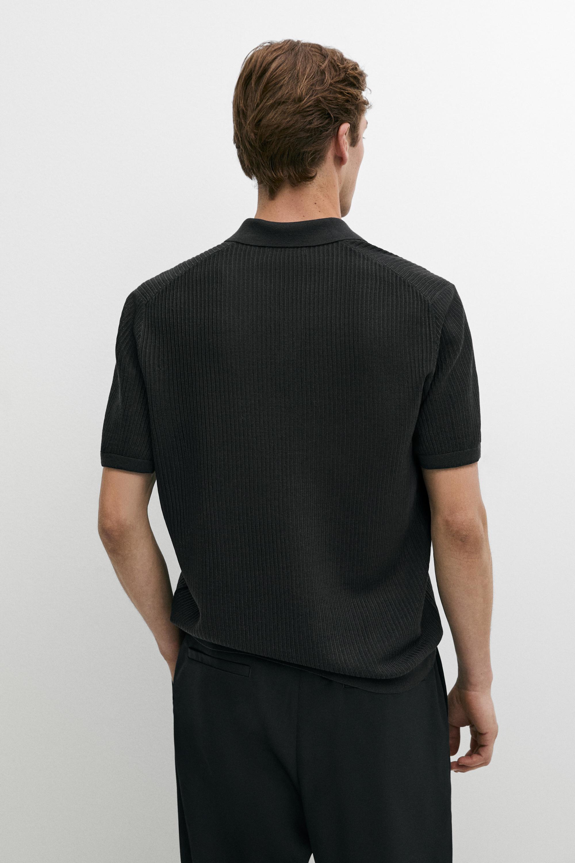 Wool blend short sleeve knit polo — Greyish green