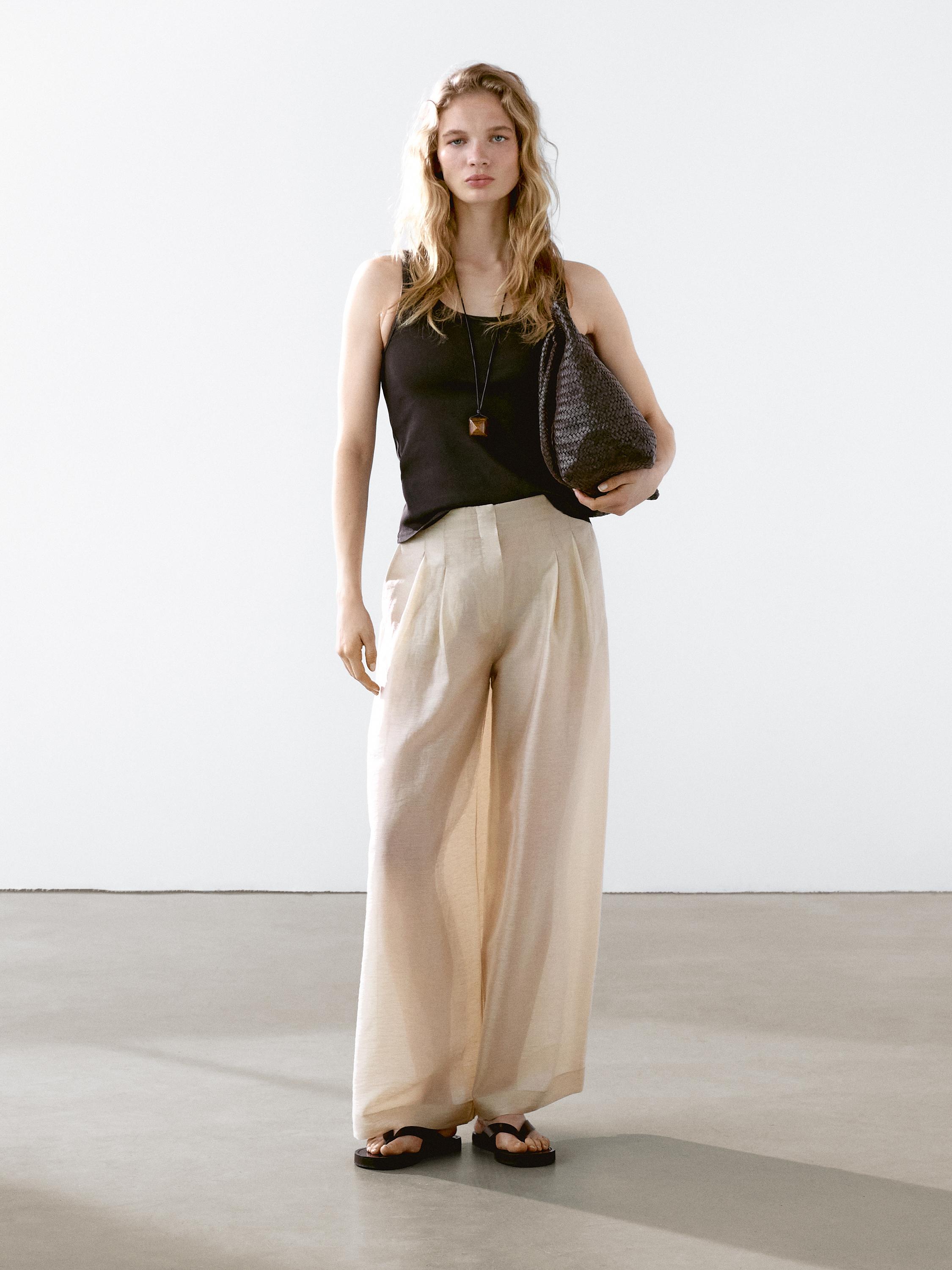 Flowing linen blend trousers with darts