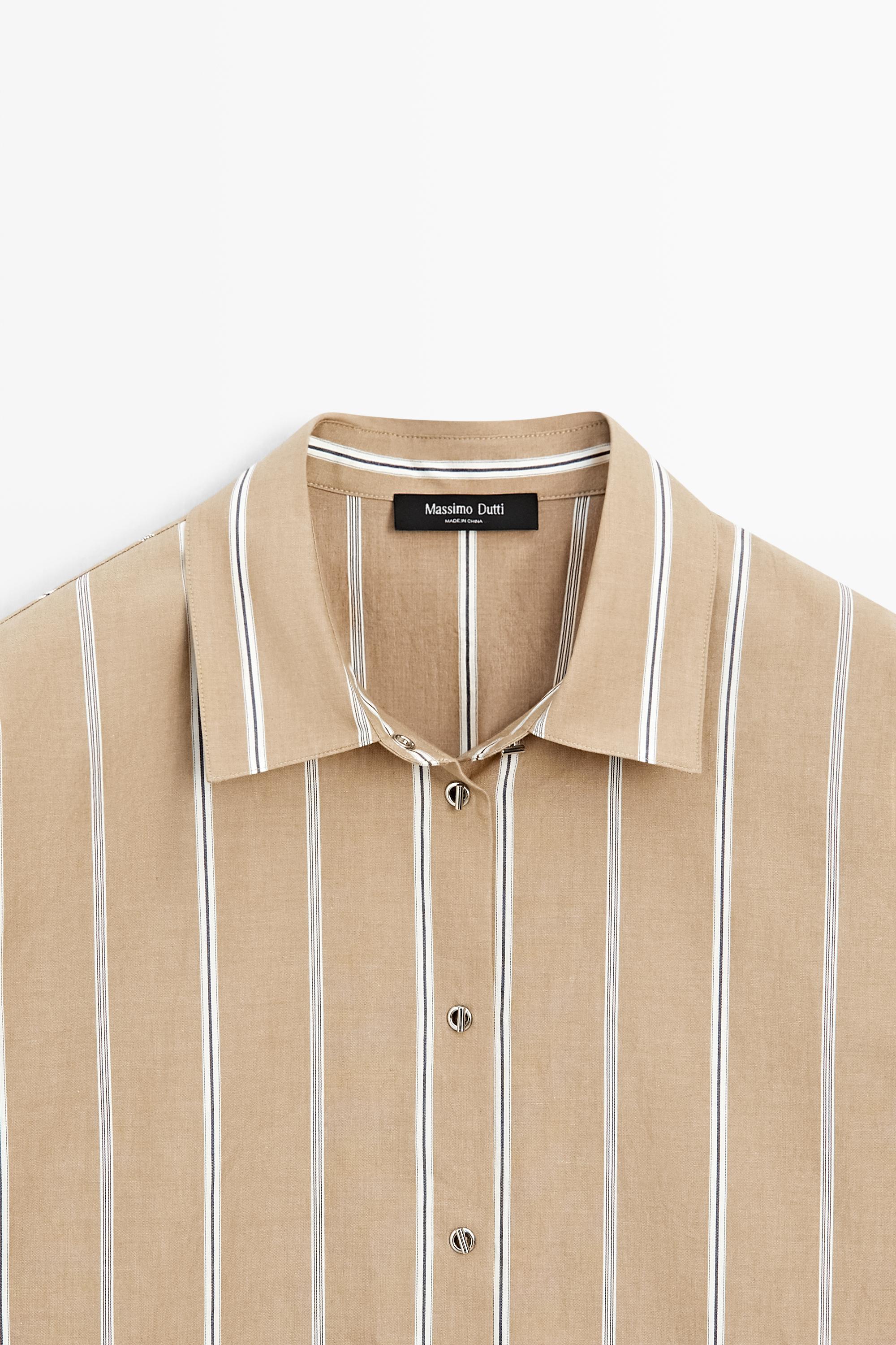 Striped shirt with button detail — BROWN