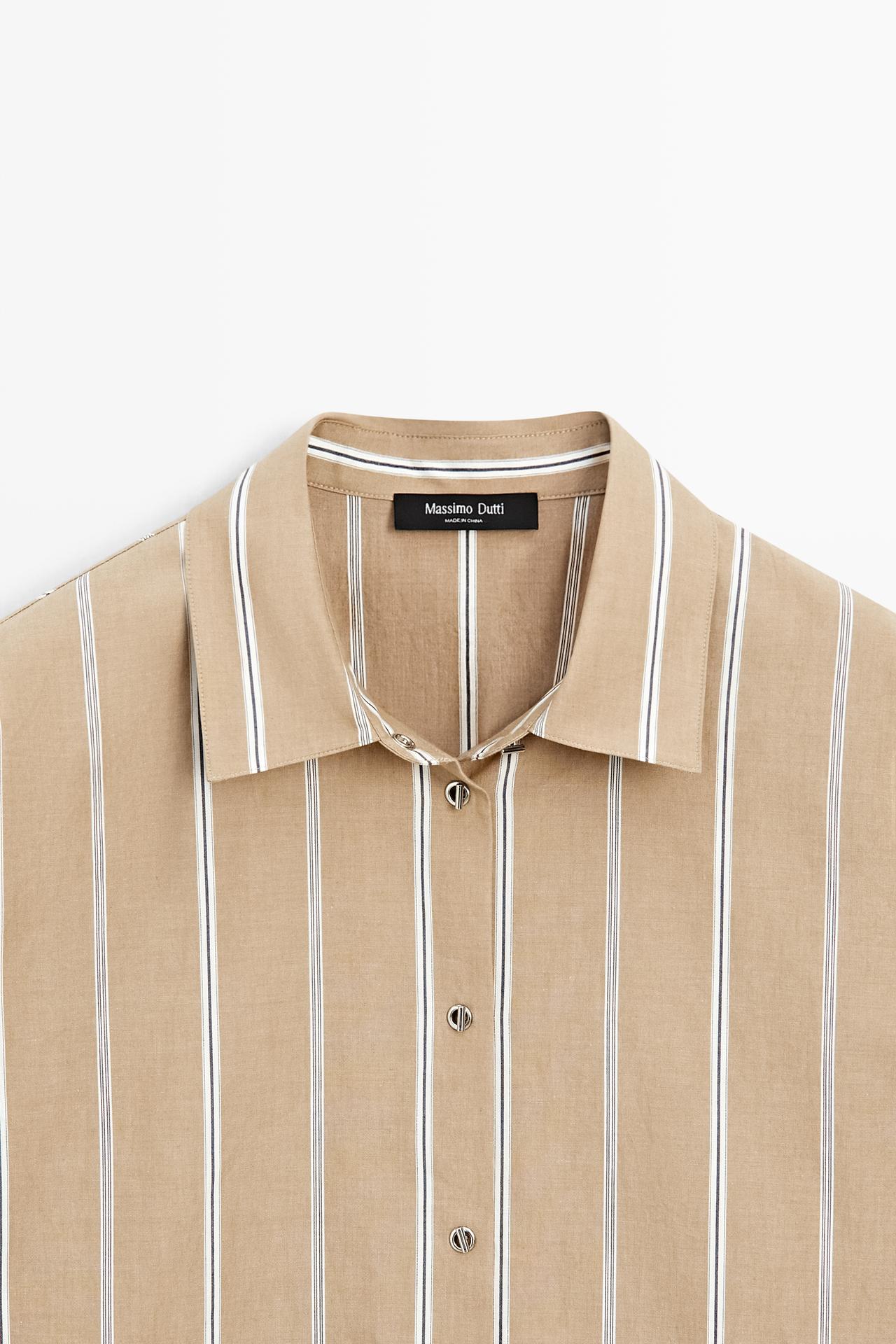 Striped shirt with button detail — BROWN
