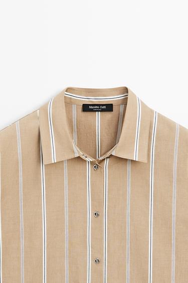 Striped shirt with button detail — BROWN 7