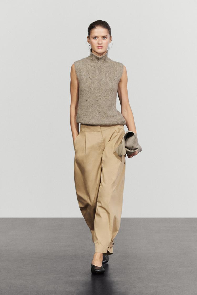 Barrel fit pants with hem detail — BEIGE