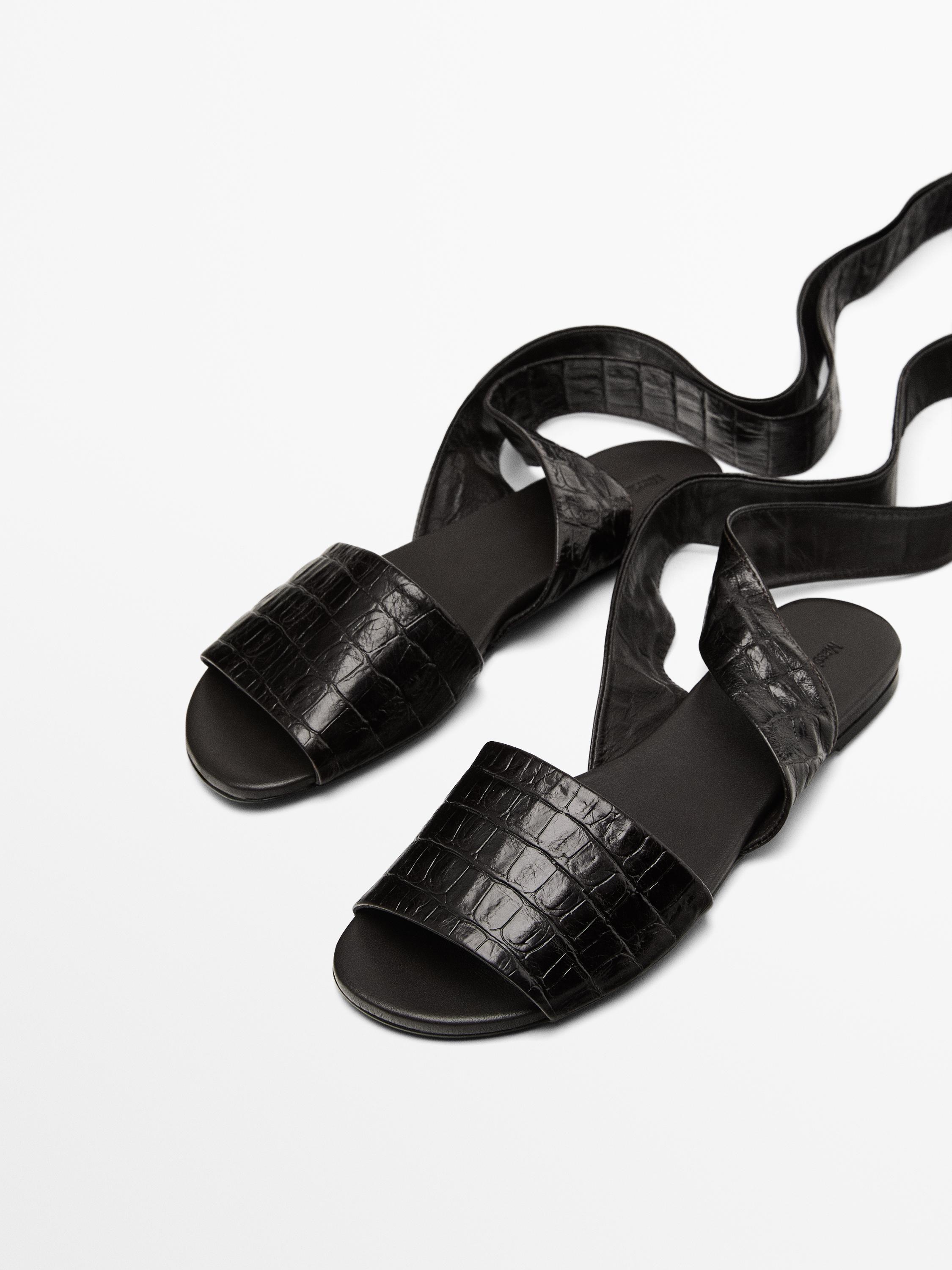 Lace-up soft leather sandals