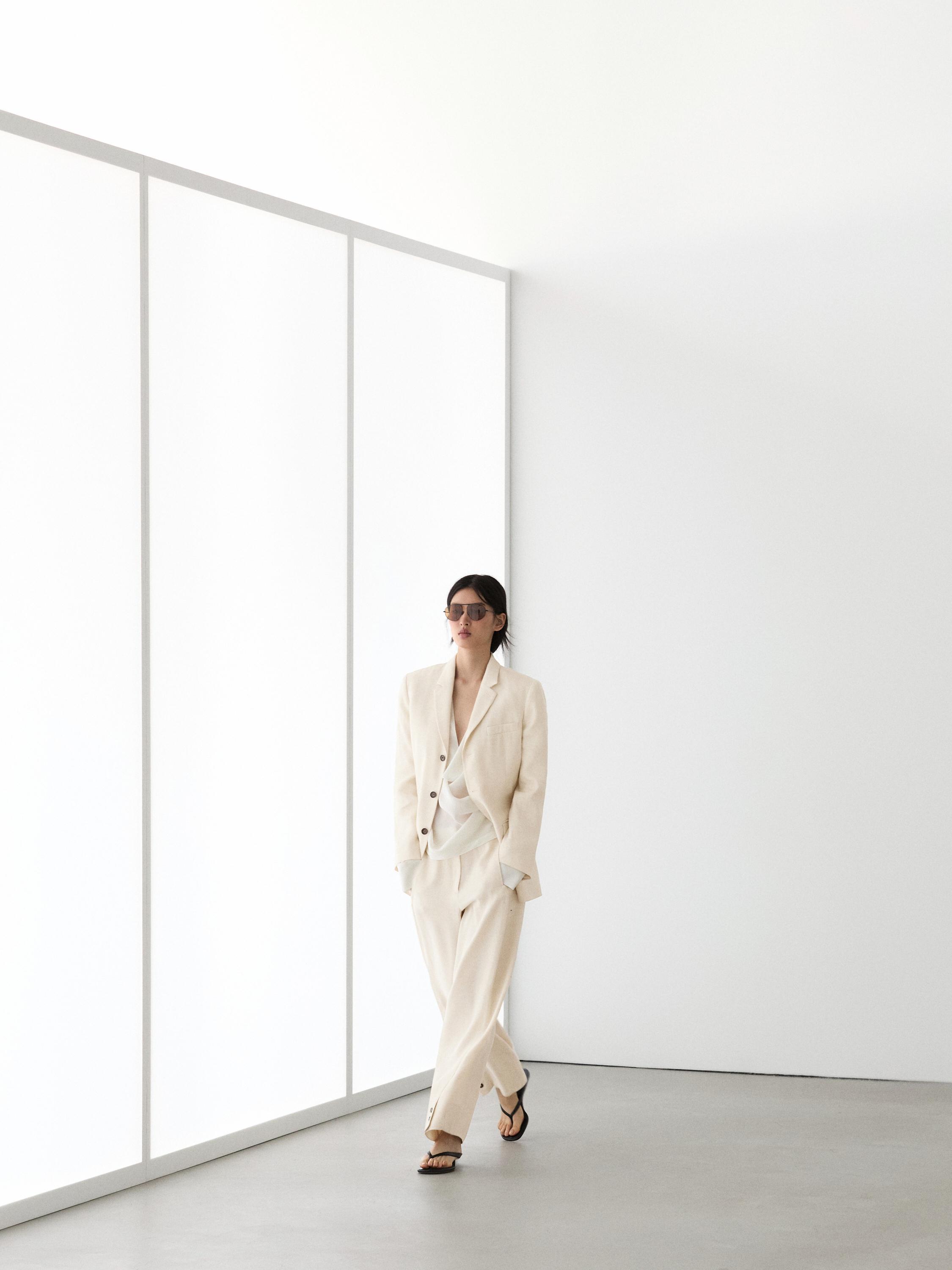 Linen blend suit blazer — CREAM