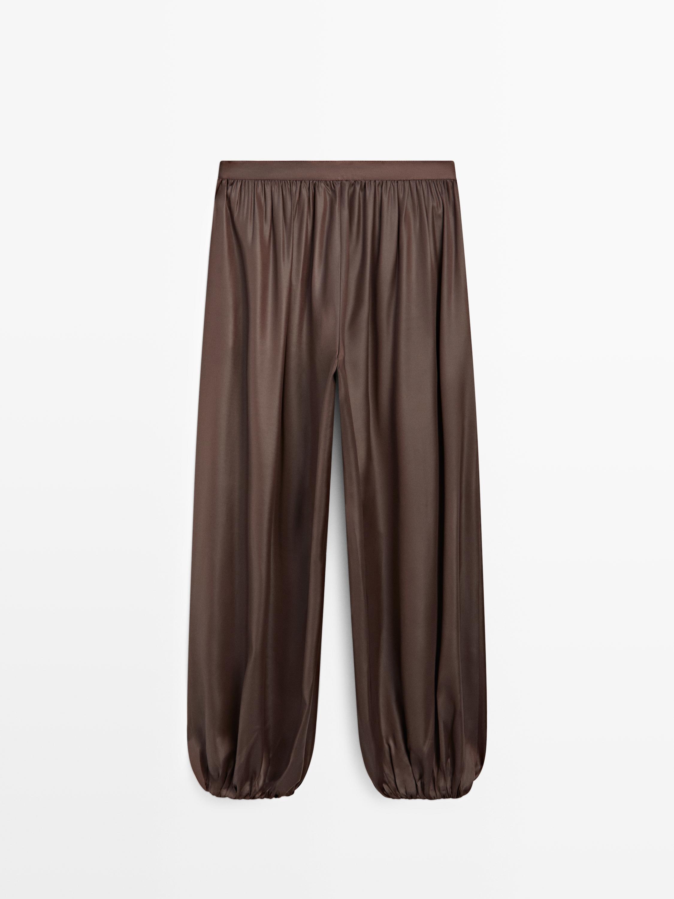 Flowing balloon fit satin trousers — BROWN