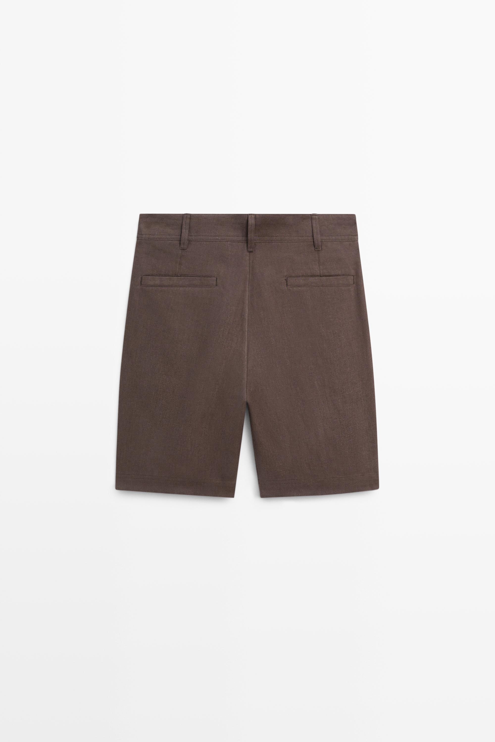 100% linen short Bermuda shorts — BROWN