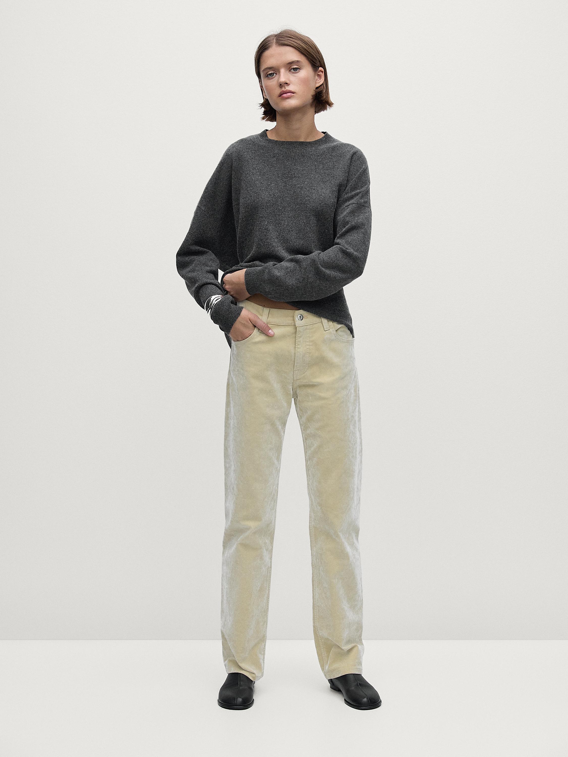 Flocked denim-effect trousers