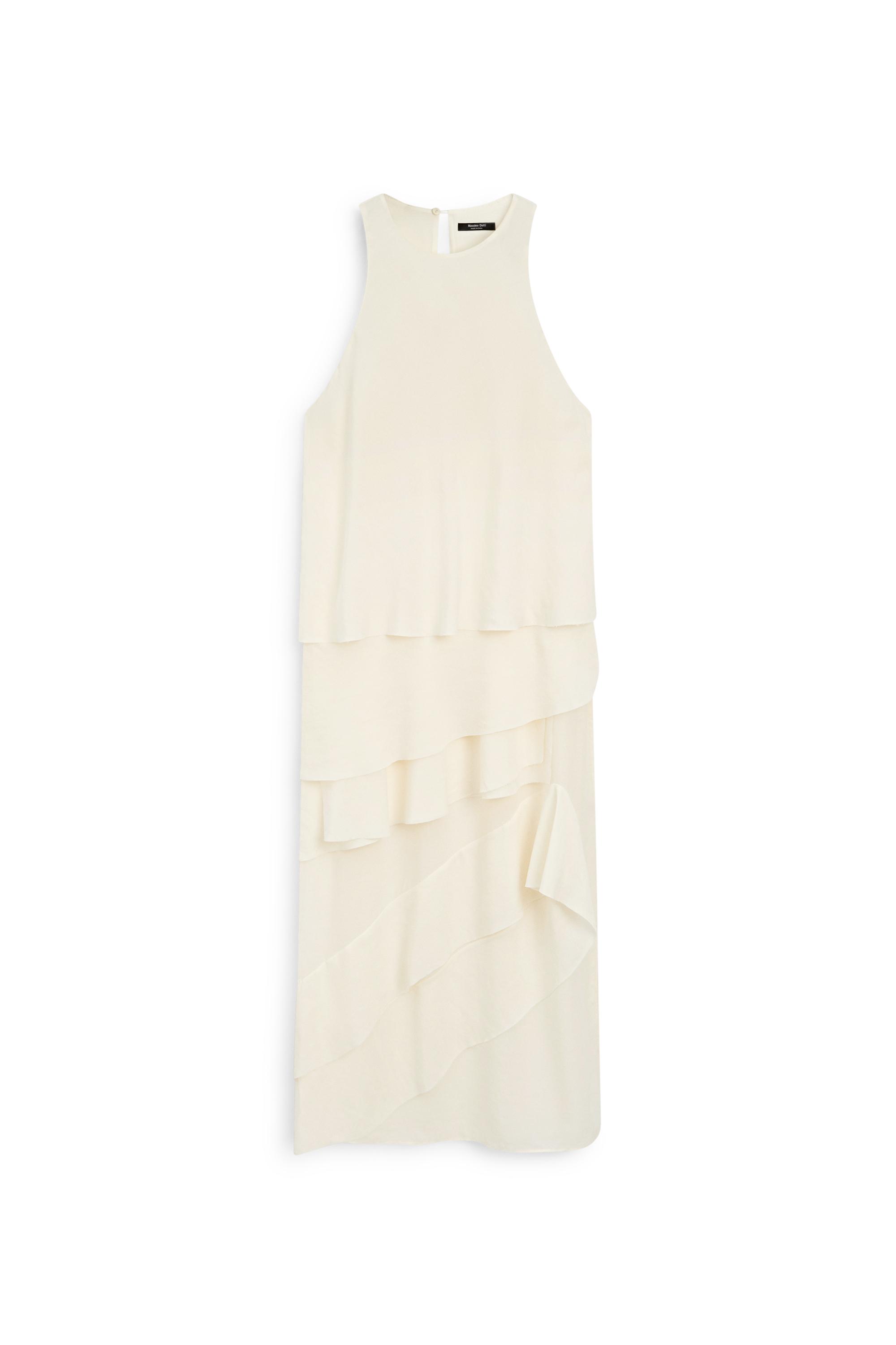 Flowing midi dress with ruffles — CREAM