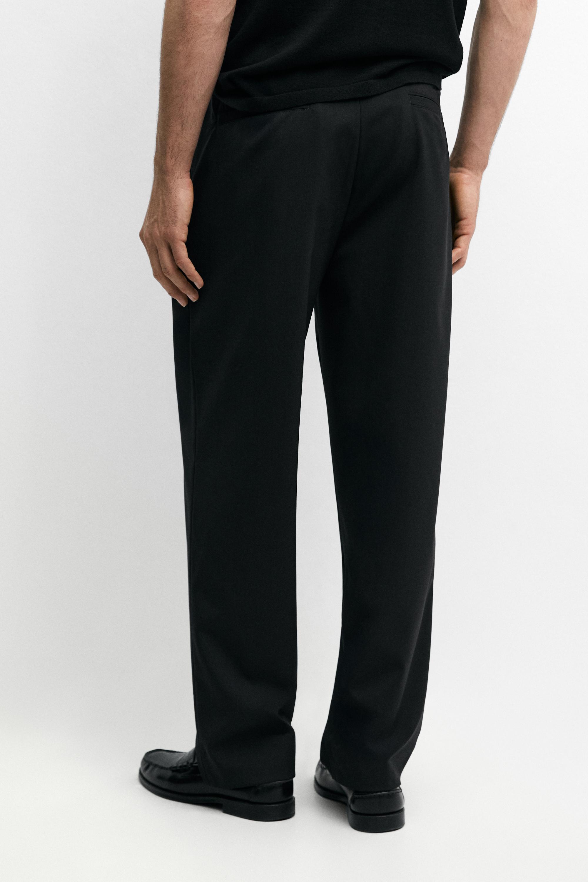 Wide-leg cool wool suit trousers — BLACK